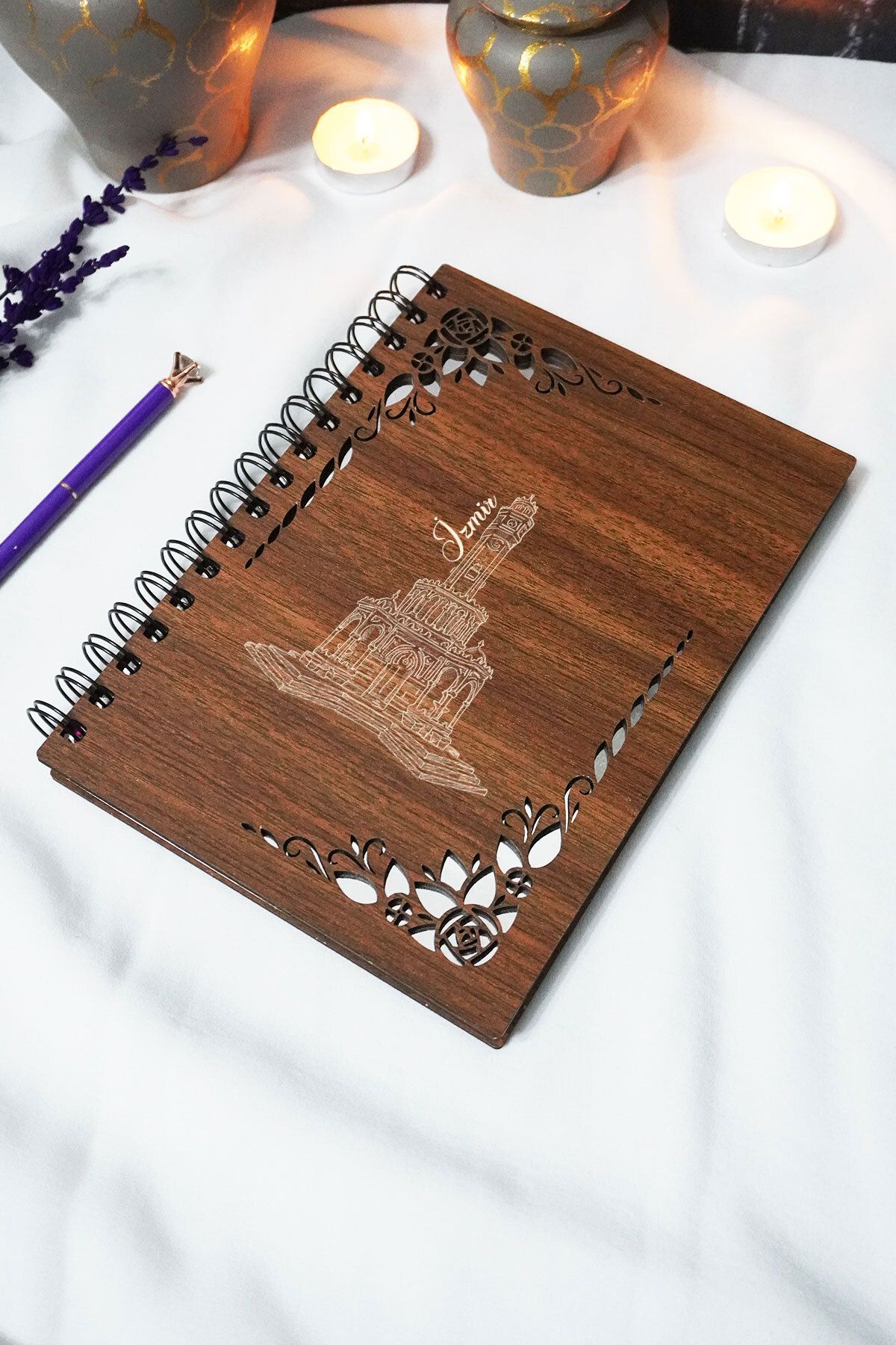 markcat İzmir Ahşap Kapaklı Defter - Çizgisiz Defter - 60 Yaprak (120 SAYFA) - A5 15x21 Cm