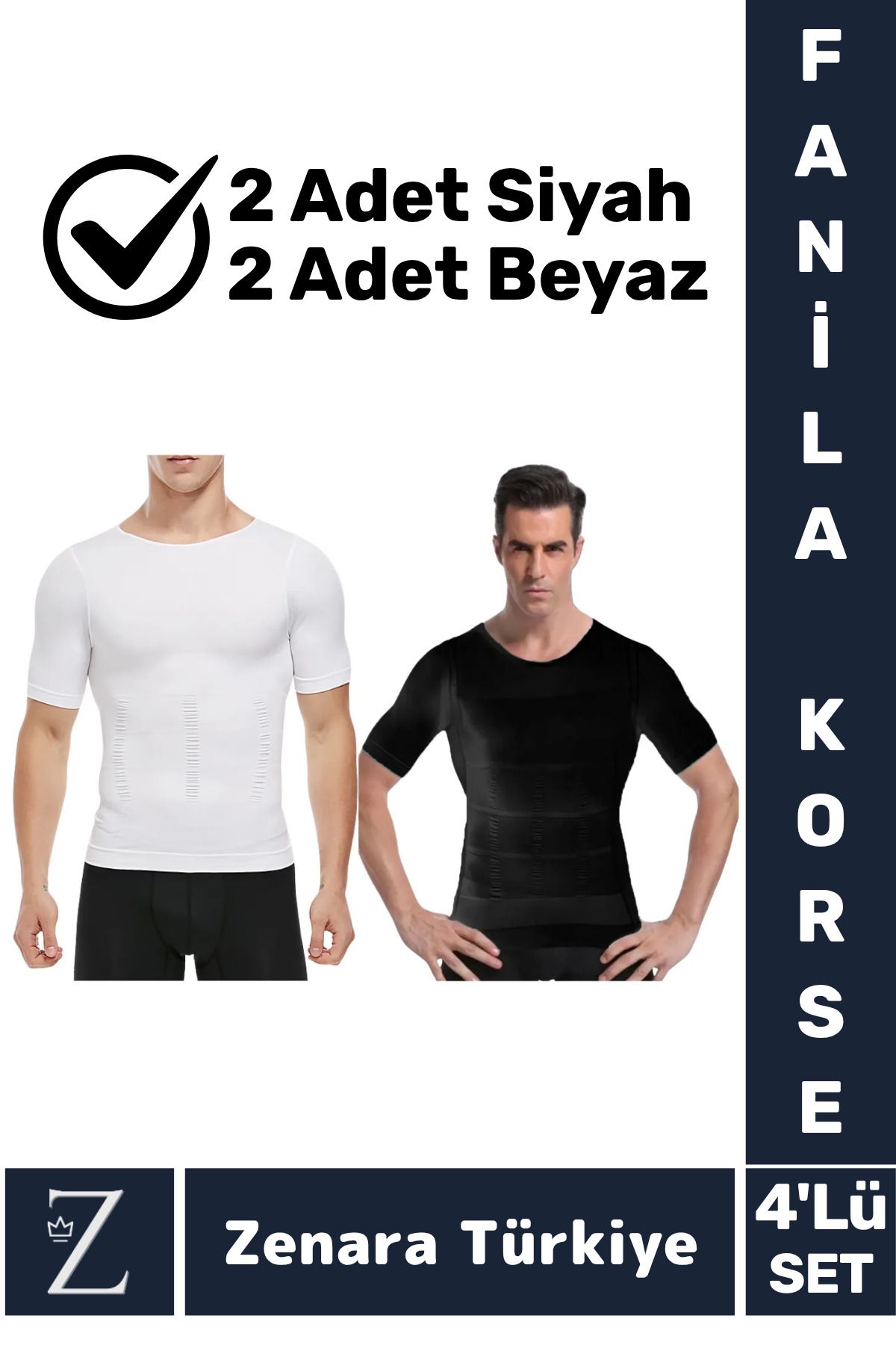 Zenara Jinekomasti Dik Duruş Göğüs Göbek Toparlayan Sıkılaştıran Ultra Esnek Erkek Fanila Korse 4'Lü SET