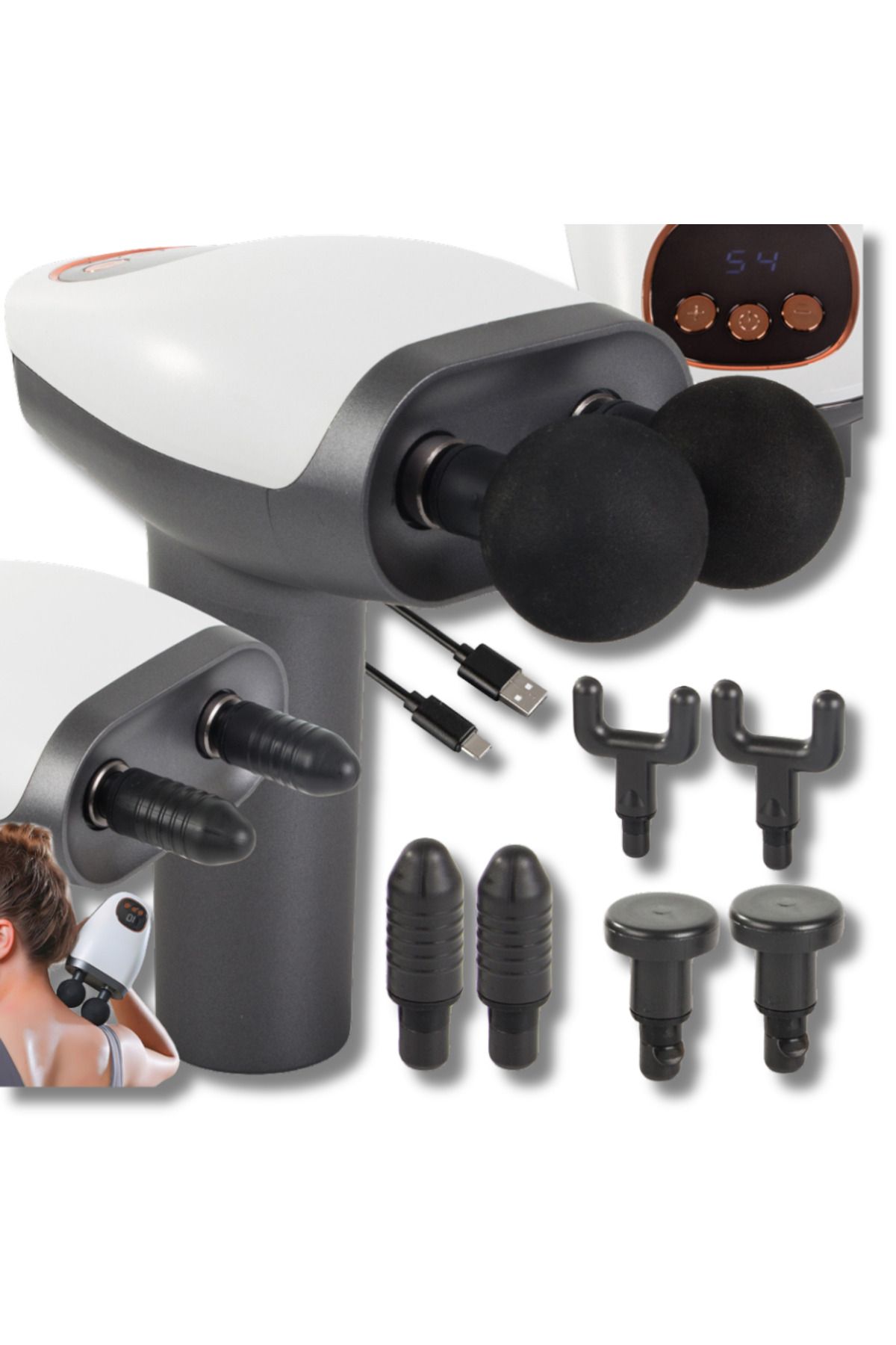 Velixo Aparat De Masaj Dublu Profesional, 10 Viteze, 8 Capete, 3200 Rpm, Ecran Lcd, Relaxare Musculară, Motor Silențios - One Size