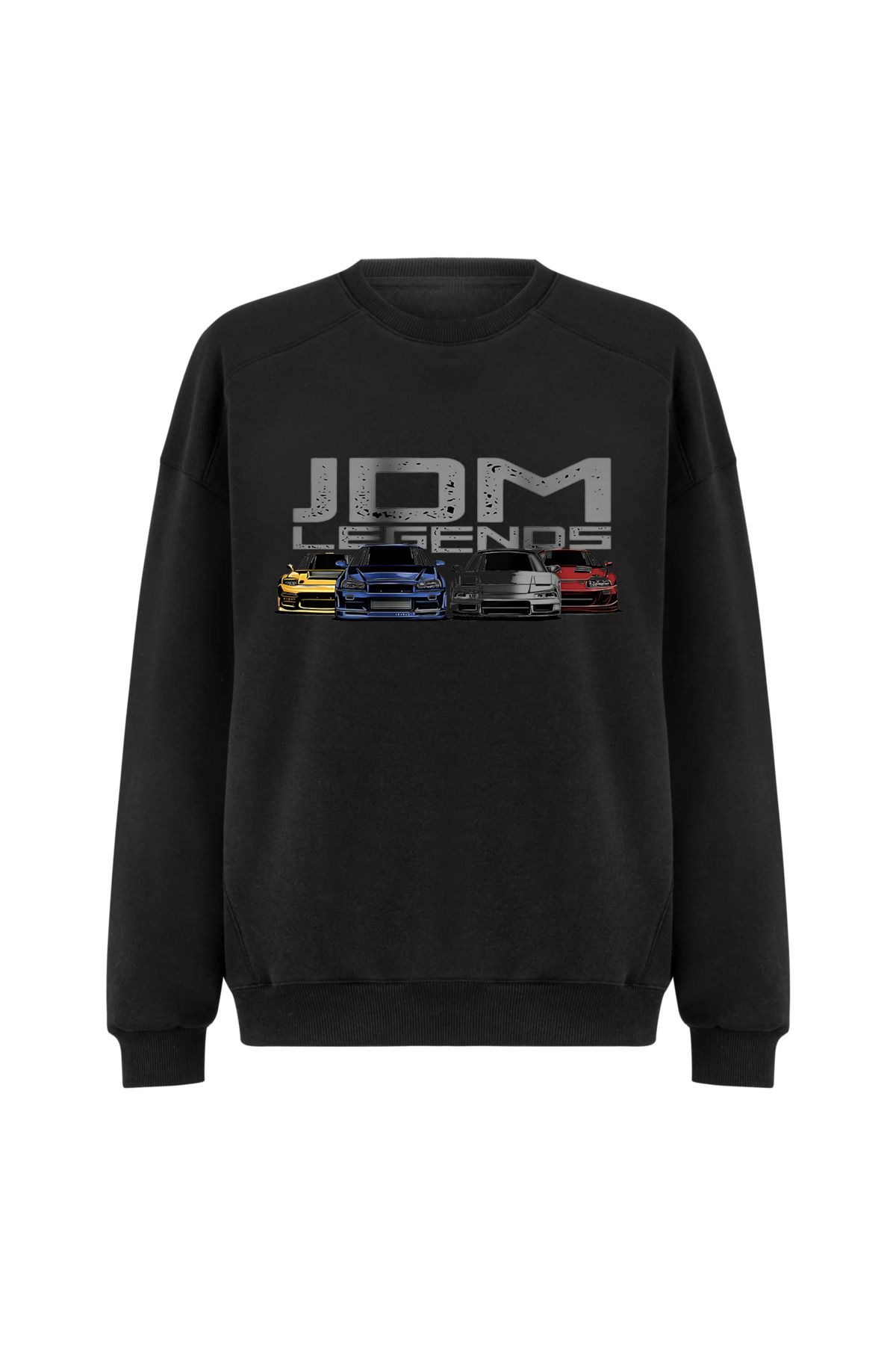 Pisa Art Jdm Legends Tasarım Yuvarlak Yaka Siyah Sweatshirt