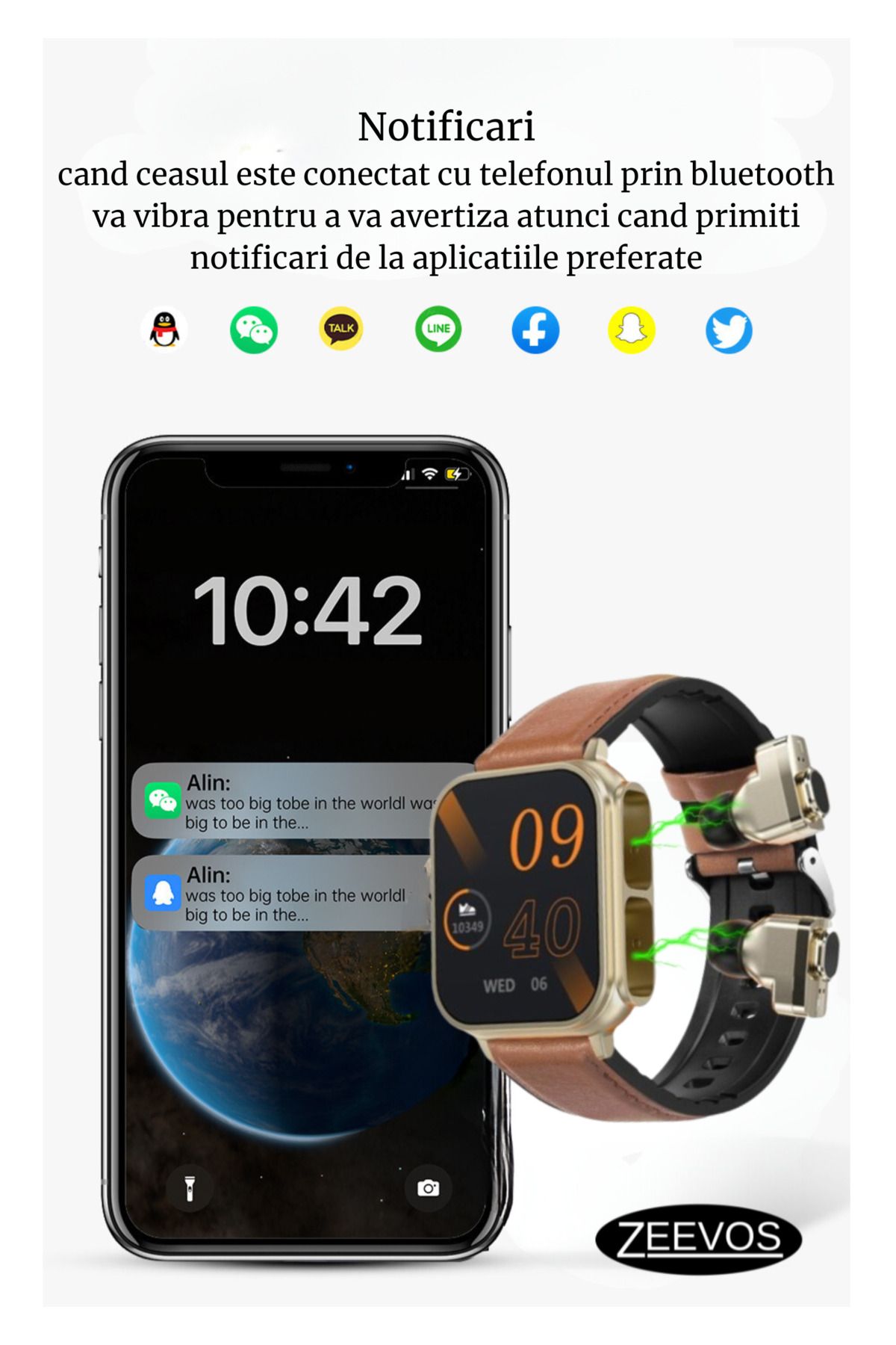 zeevos-N22 Smartwatch With Built-in Bluetooth Headphones, Nfc, Bluetooth Call, Notifications, 6