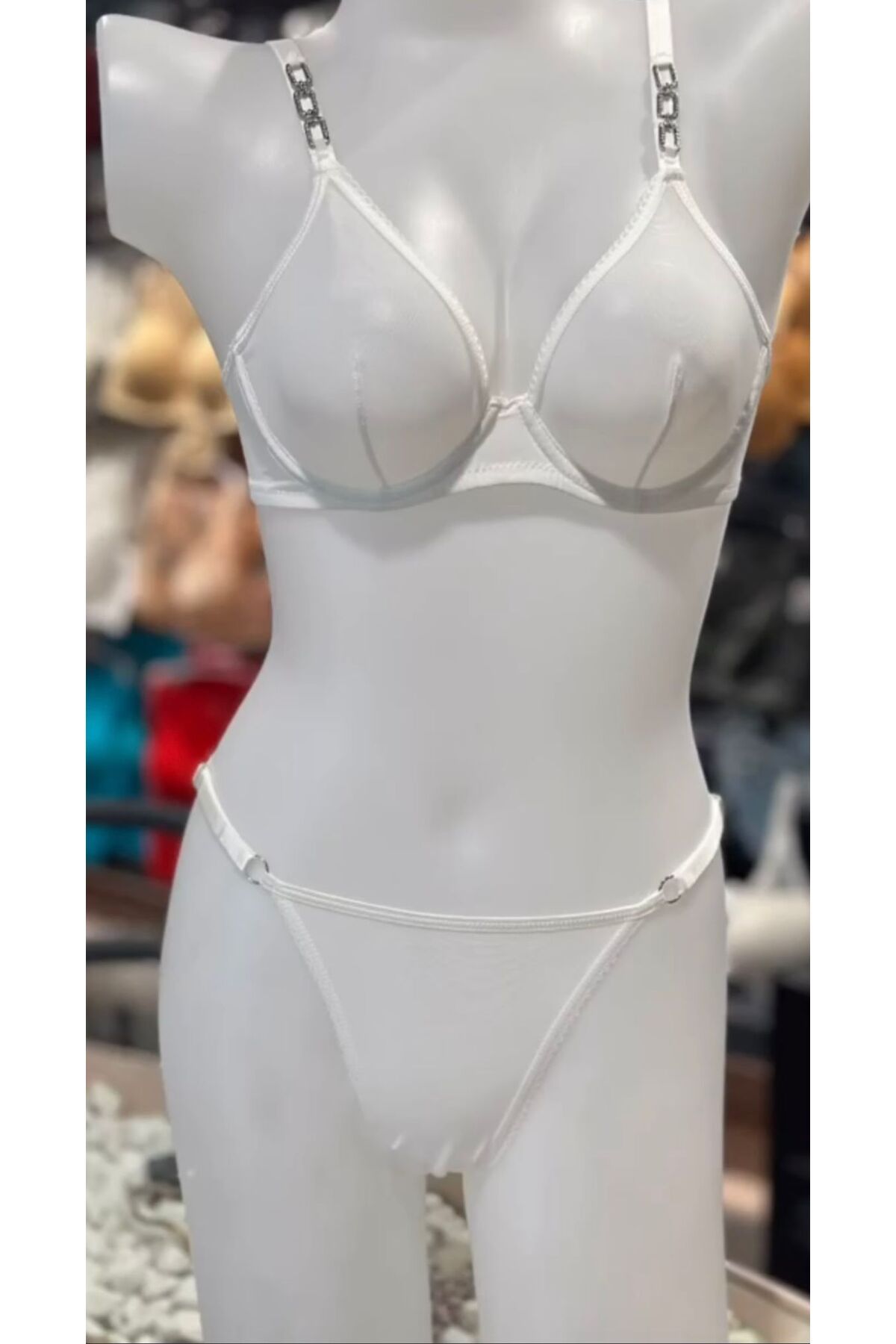 Gamze Day's Lingerie Zincir Taş Detaylı Tül Sütyen Külot Takım - Kapsız