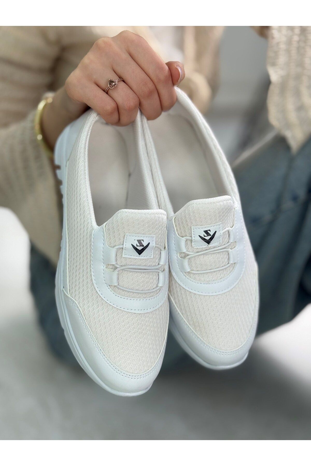 Nstil Günlük Kadın Spor Ayakkabı Lastik Bağcık Fileli Hava Alabilen Rahat Kaymaz Taban Sneaker 3005