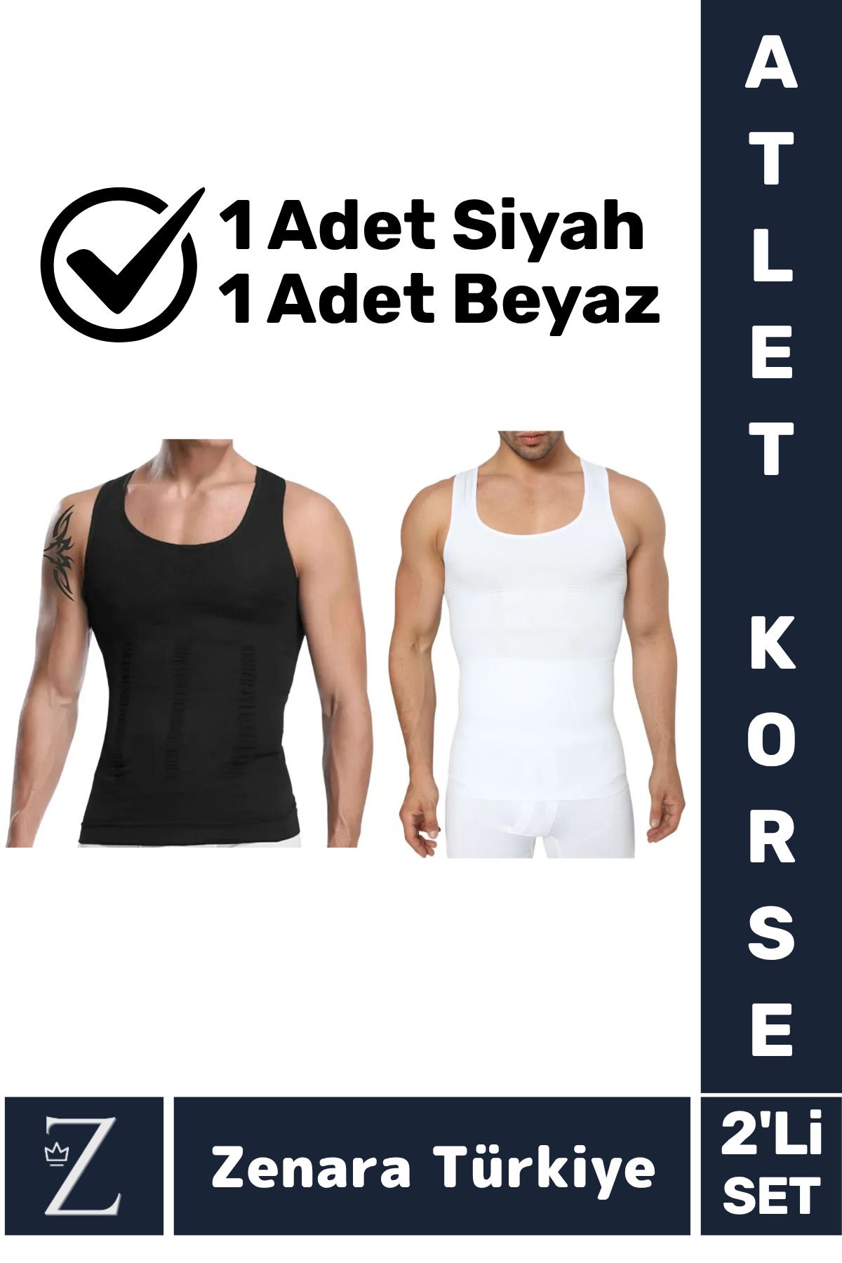 Zenara Jinekomasti Dik Duruş Göbek Göğüs Toparlayan Sıkılaştıran Ultra Elastik Erkek Atlet Korse 2 Adet