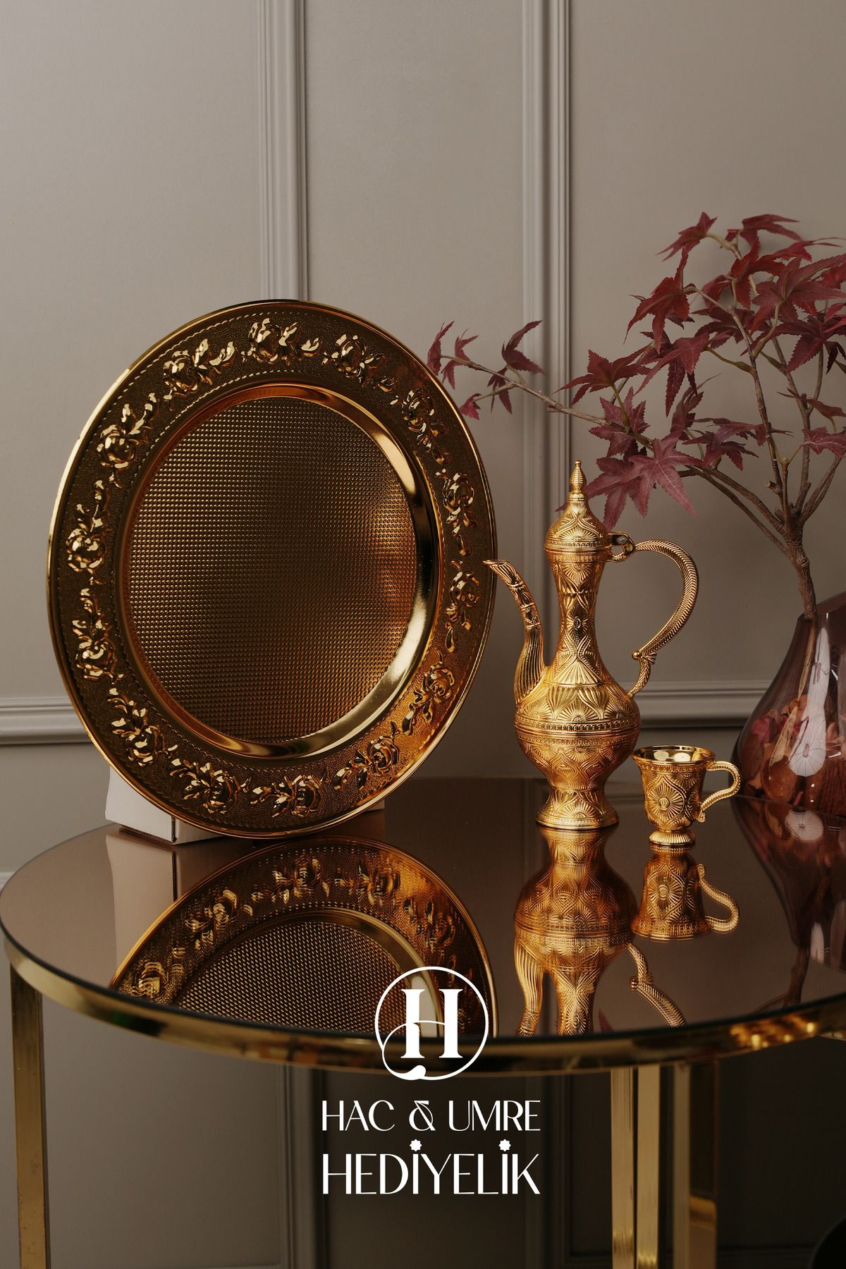 Hac Umre Hediyelik-Zemzem Team |   Gold Zemzem Presentation Set |   Zemzem Tray, Jug and Cup Set 4