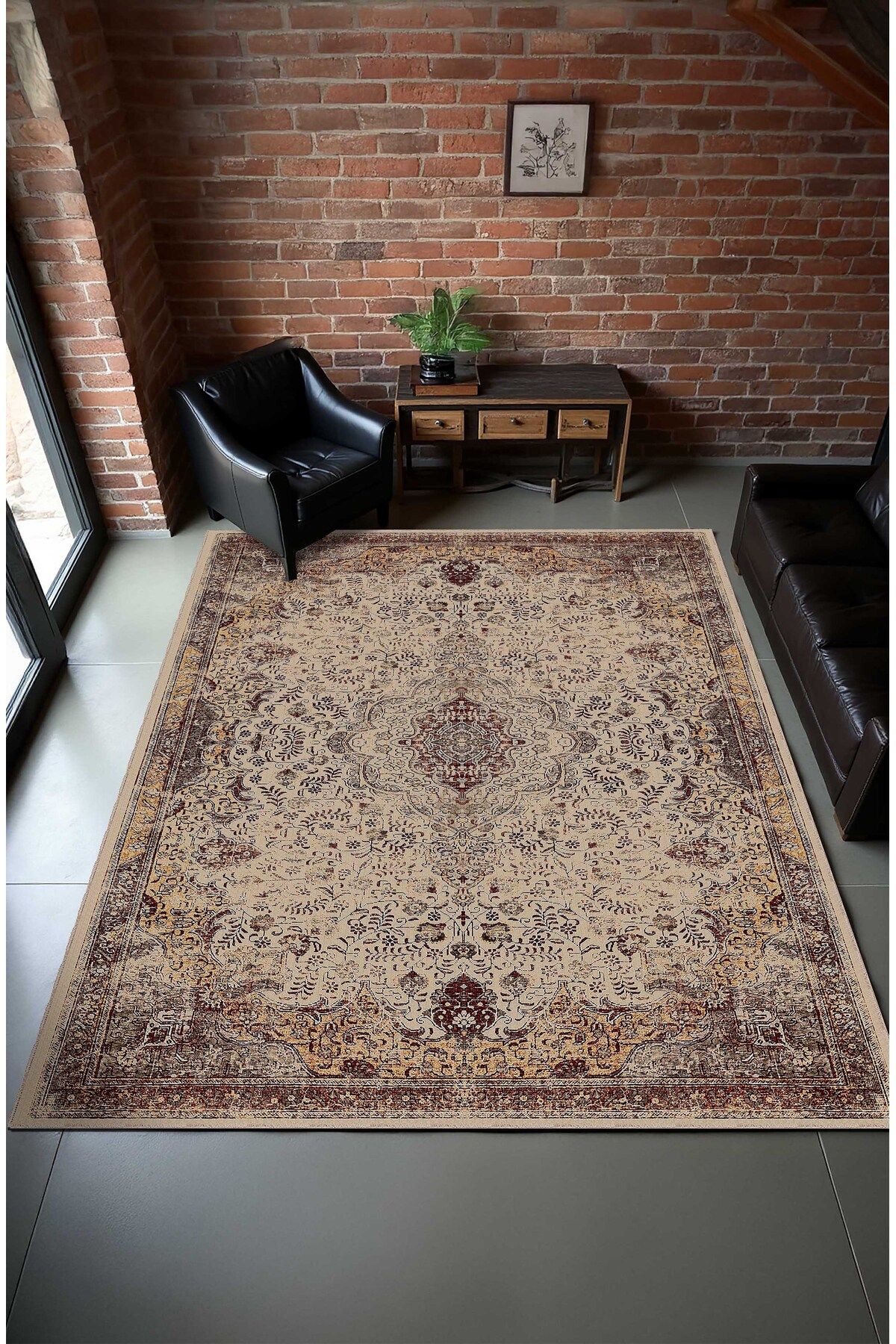 BigArts Home Makinede Yıkanabilir Kaymaz Taban Leke Tutmaz Klasik Göbekli Salon Halısı Mutfak Halısı ve Yolluk