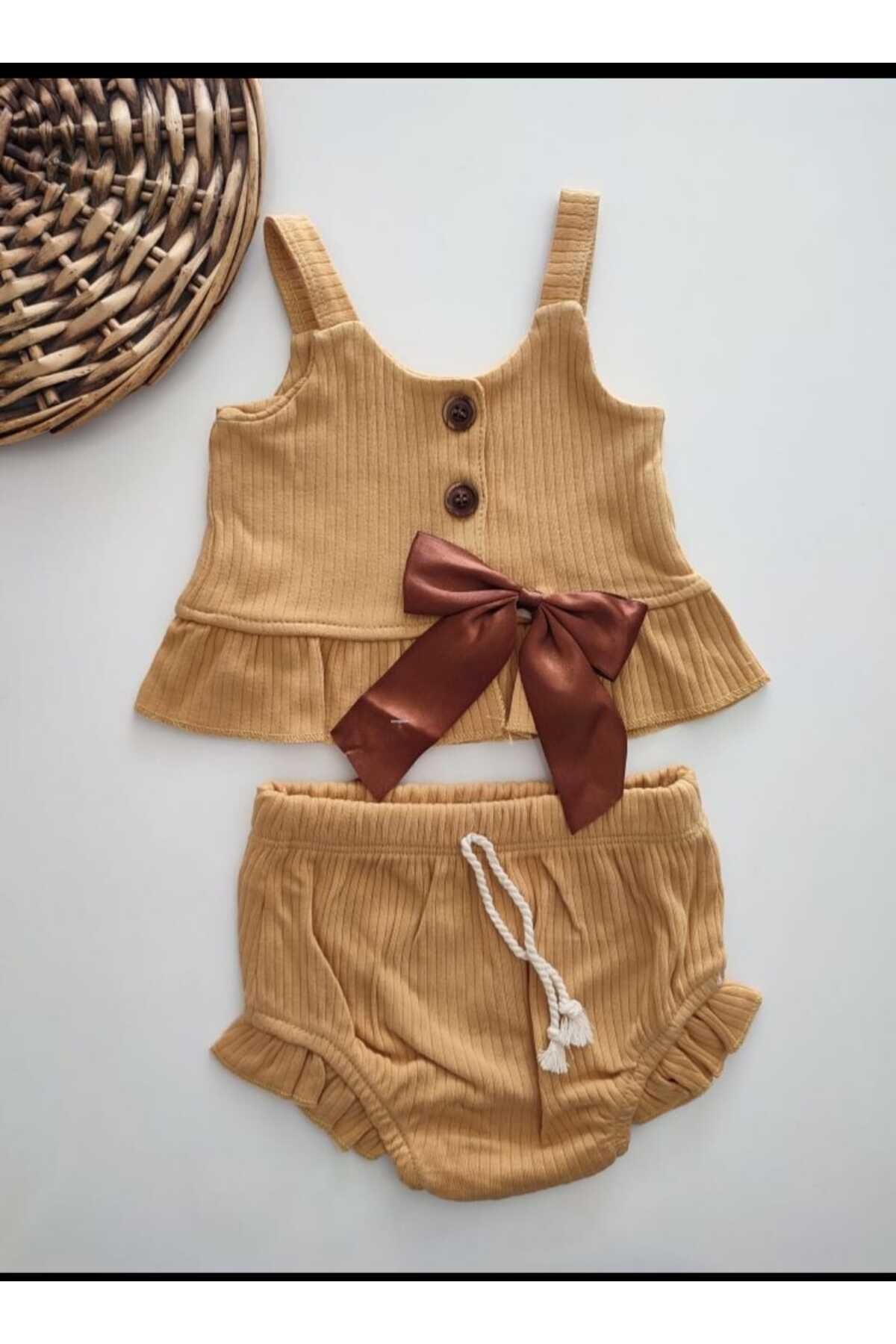 Kids BB-Yazlık 2li Set Çıtçıtlı Zıbın Kız Bebek Çocuk Fırfırlı