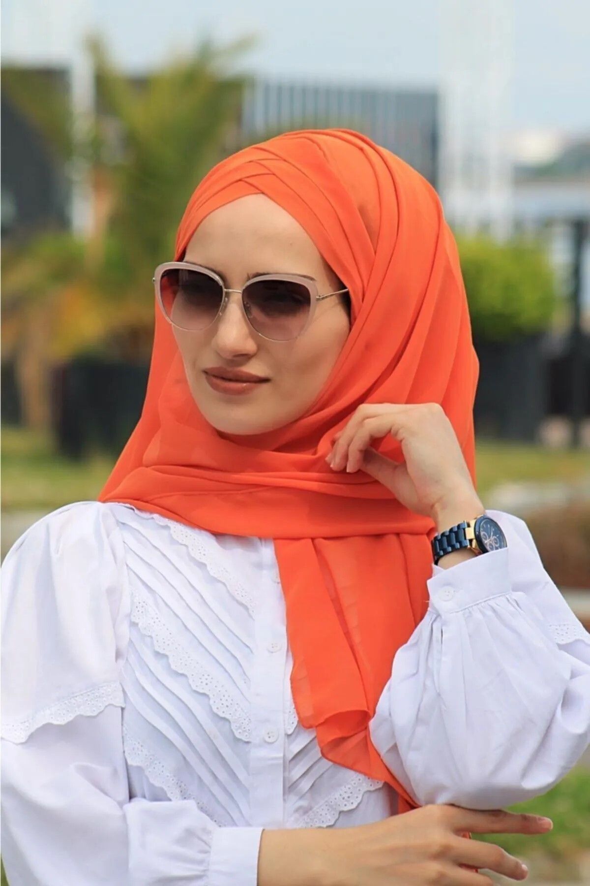 Sahra Şal Dünyası Üç Bantlı Şal Hazır Şal Kiremit