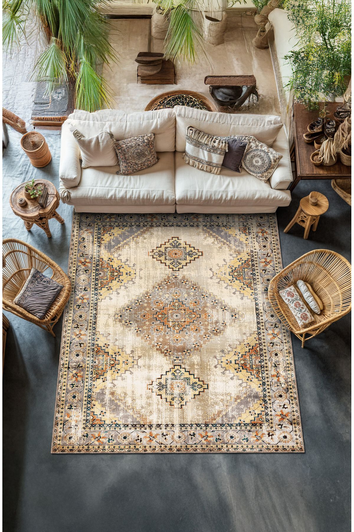 BigArts Home Makinede Yıkanabilir Kaymaz Taban Leke Tutmaz Vintage Salon Halısı Mutfak Halısı ve Yolluk