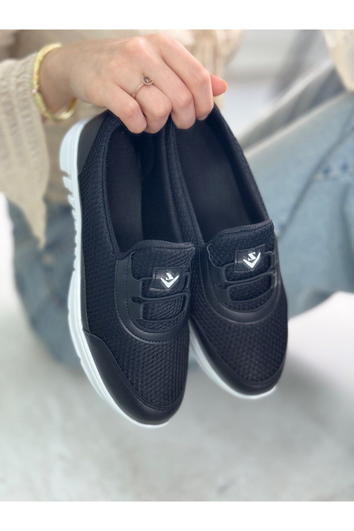 Nstil Günlük Kadın Spor Ayakkabı Lastik Bağcık Fileli Hava Alabilen Rahat Kaymaz Taban Sneaker 3005