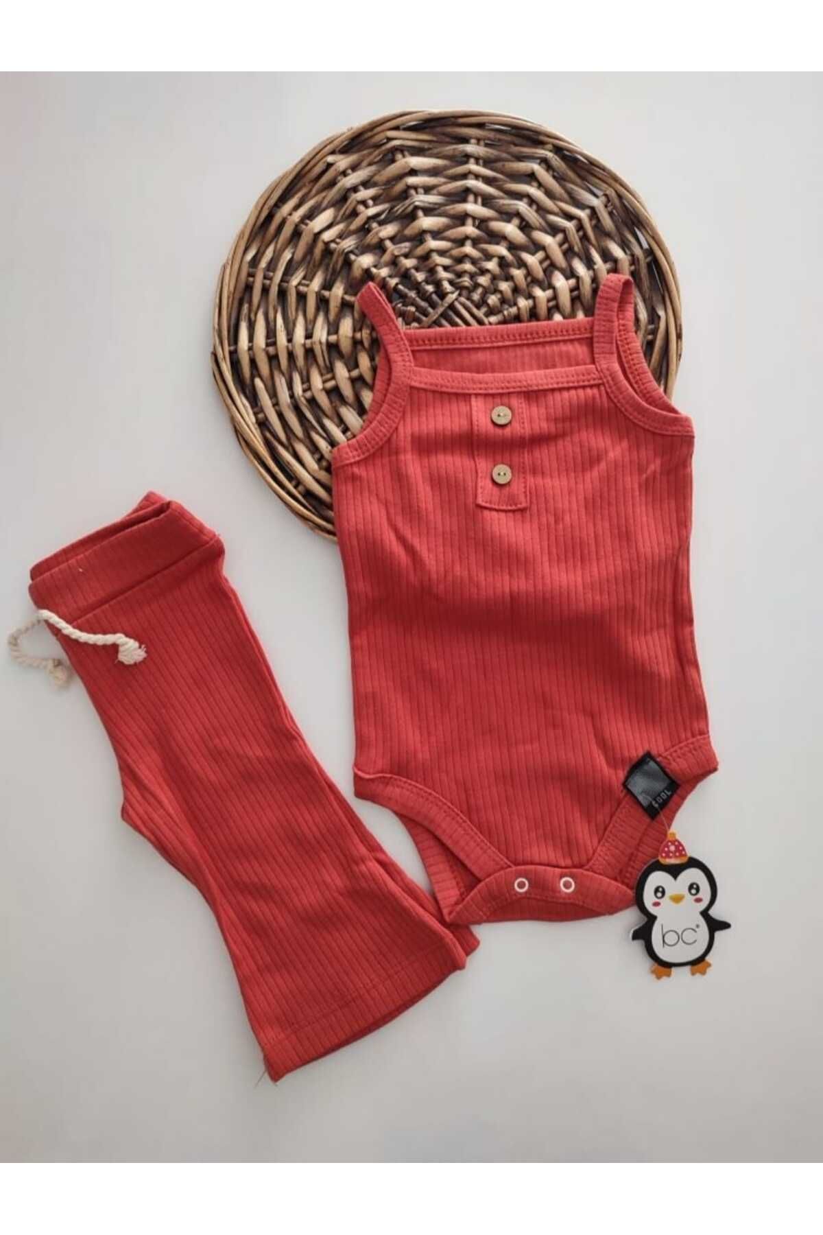 Kids BB-Yazlık 2li Set Çıtçıtlı Zıbın Kız Bebek Çocuk İspanyol Paça Pantolon