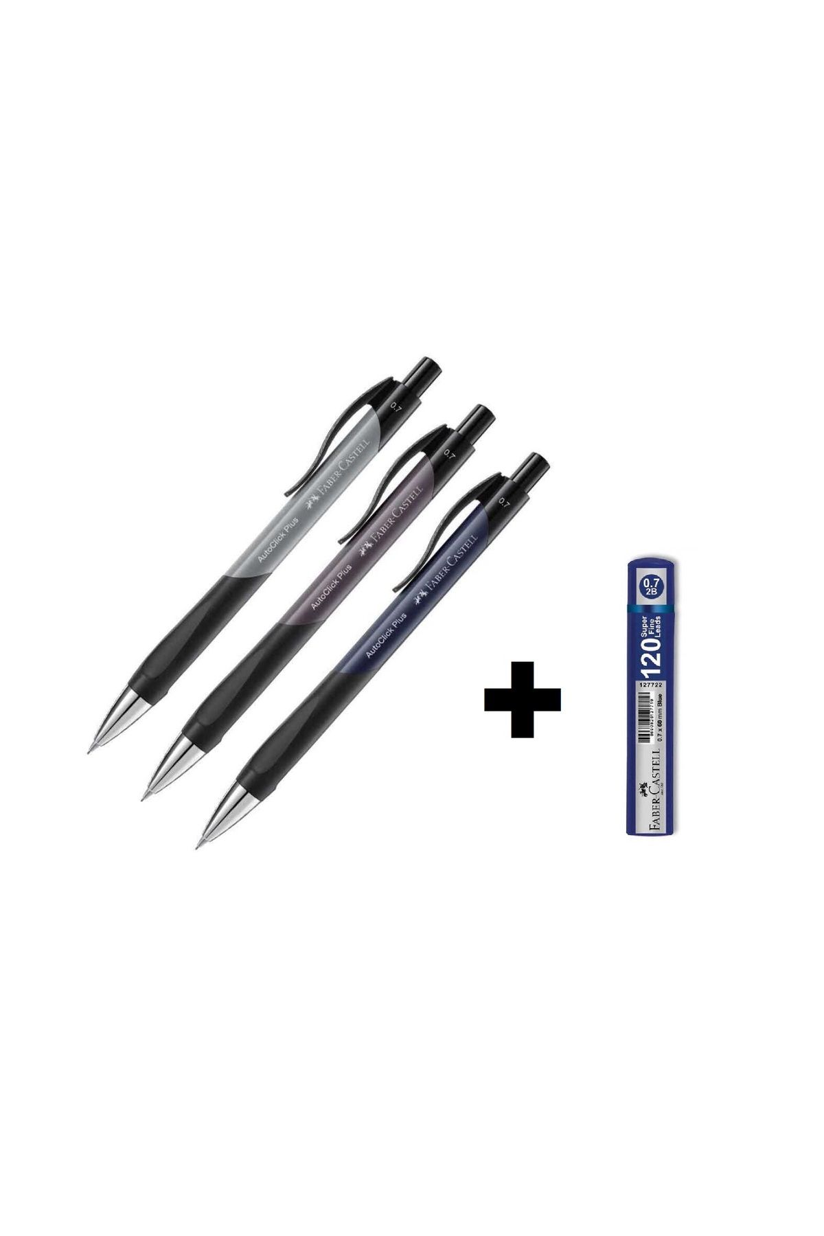 Faber Castell AutoClick Plus MP 0.7 Versatil Kalem (3 Adet) + Min 0.7mm 120'li Tüp (1 Adet)