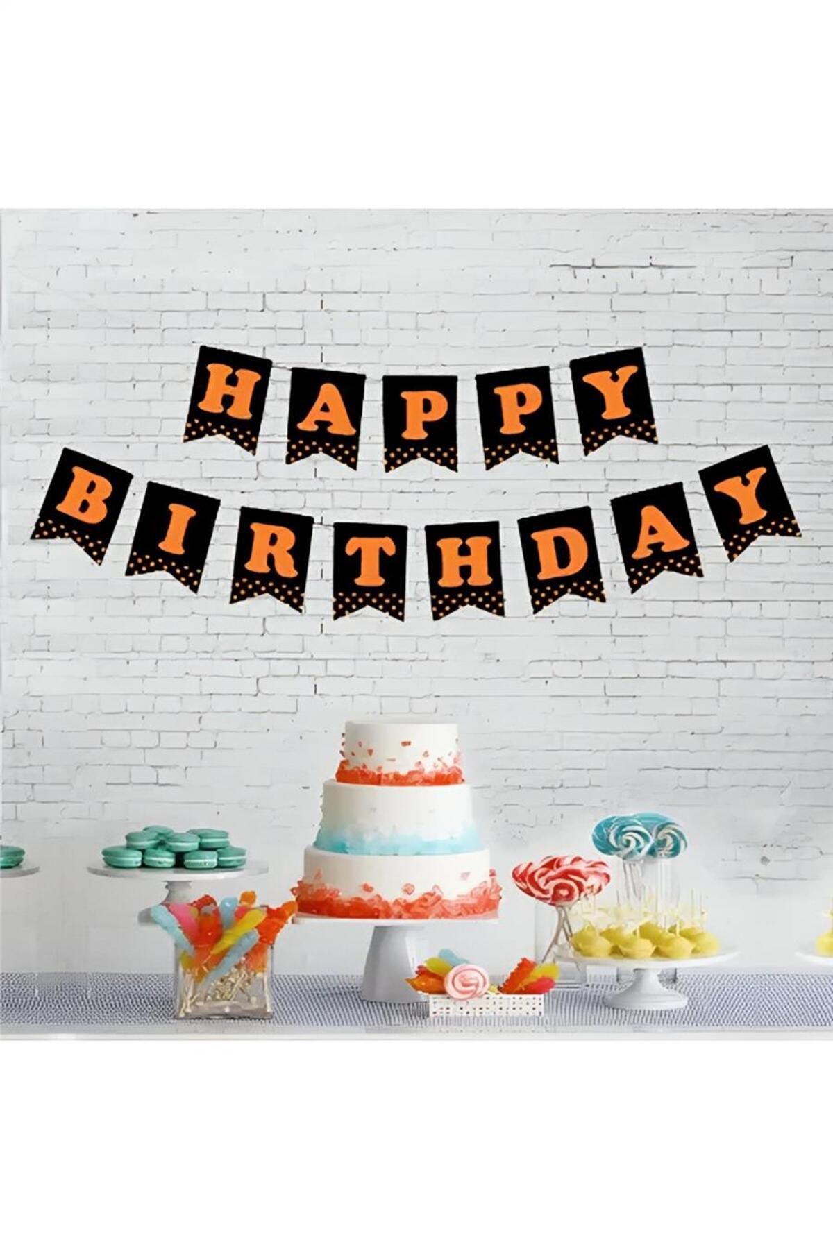 playzone Happy Birthday Fosforlu Turuncu Harf Afiş