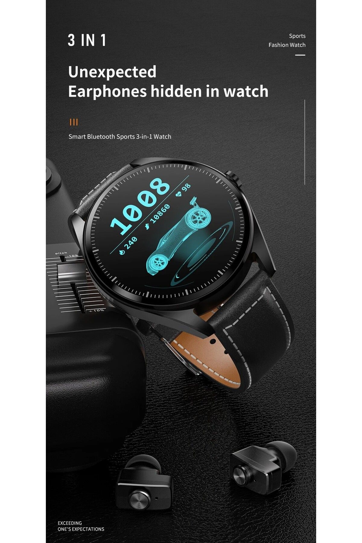 zeevos-f26 smartwatch with built-in Bluetooth headphones, NFC, 4G internal memory, Bluetooth call, 4