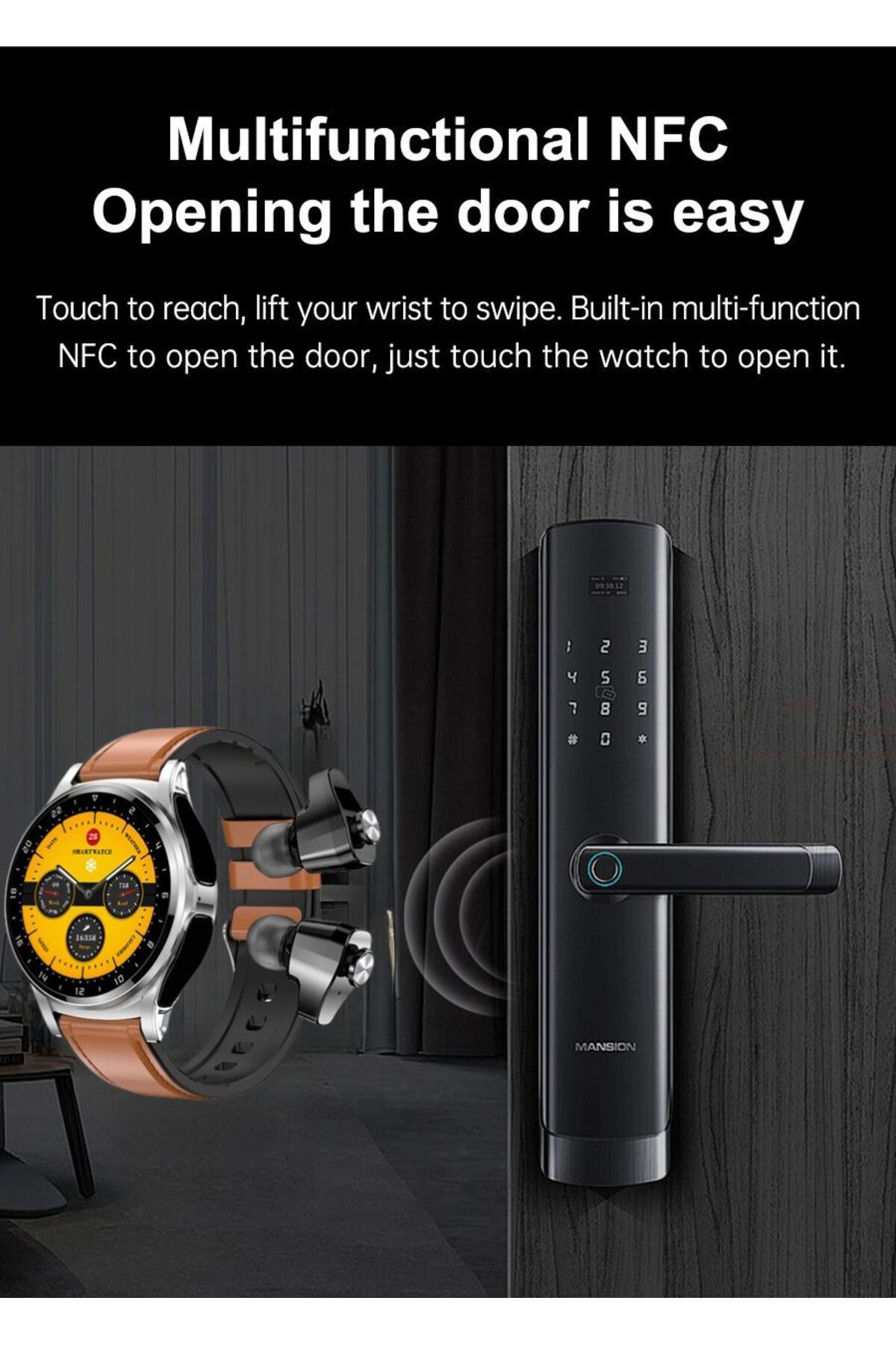 zeevos-smartwatch with built-in Bluetooth headphones, NFC, Bluetooth call, notifications, 3