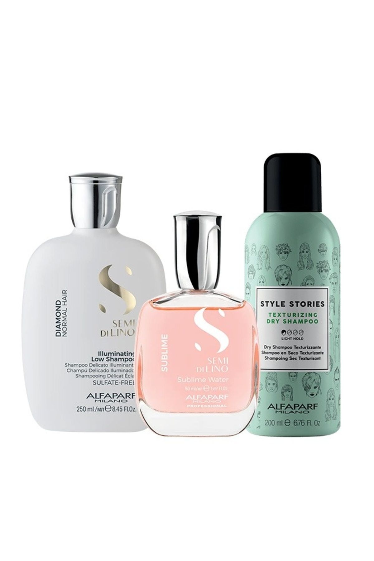 Alfaparf Milano-Alfaparf Semi Di Lino Șampon Strălucitor de Păr Diamant 250ml + Șampon Uscat 200ml + Apă Sublime 50ml 1