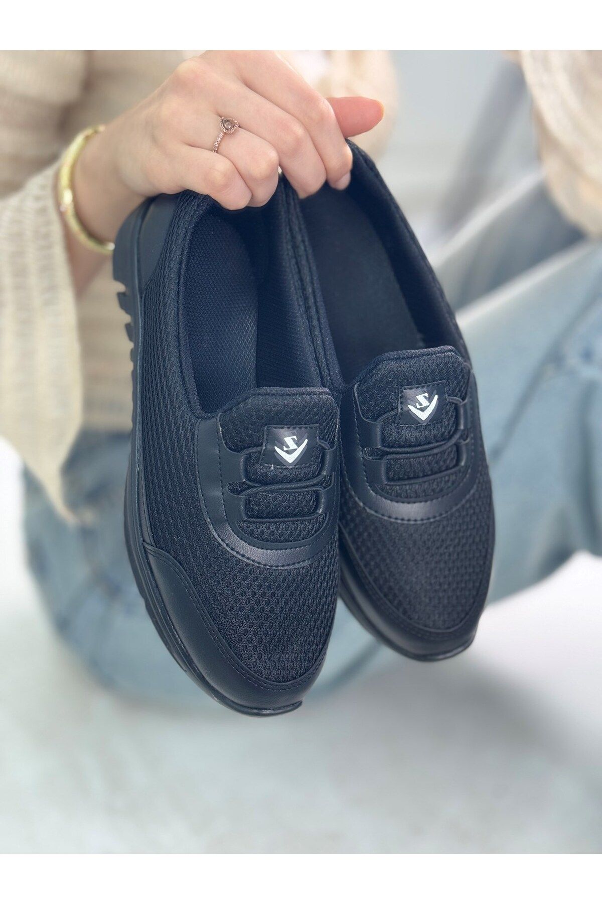 Nstil Günlük Kadın Spor Ayakkabı Lastik Bağcık Fileli Hava Alabilen Rahat Kaymaz Taban Sneaker 3005
