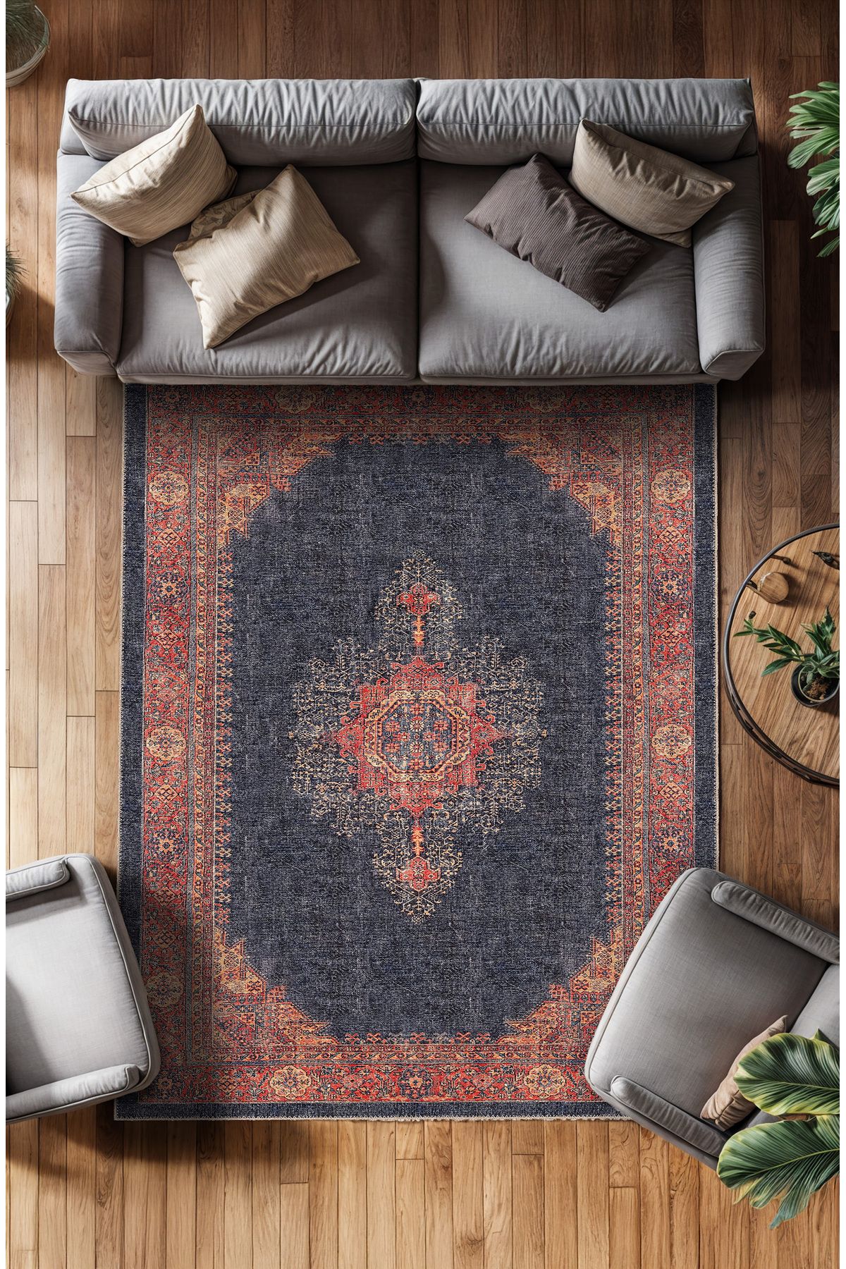 BigArts Home Makinede Yıkanabilir Kaymaz Taban Leke Tutmaz Göbekli Salon Halısı Mutfak Halısı ve Yolluk