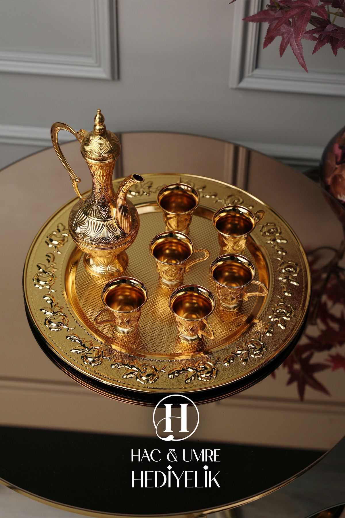 Hac Umre Hediyelik-Zemzem Team |   Gold Zemzem Presentation Set |   Zemzem Tray, Jug and Cup Set 7