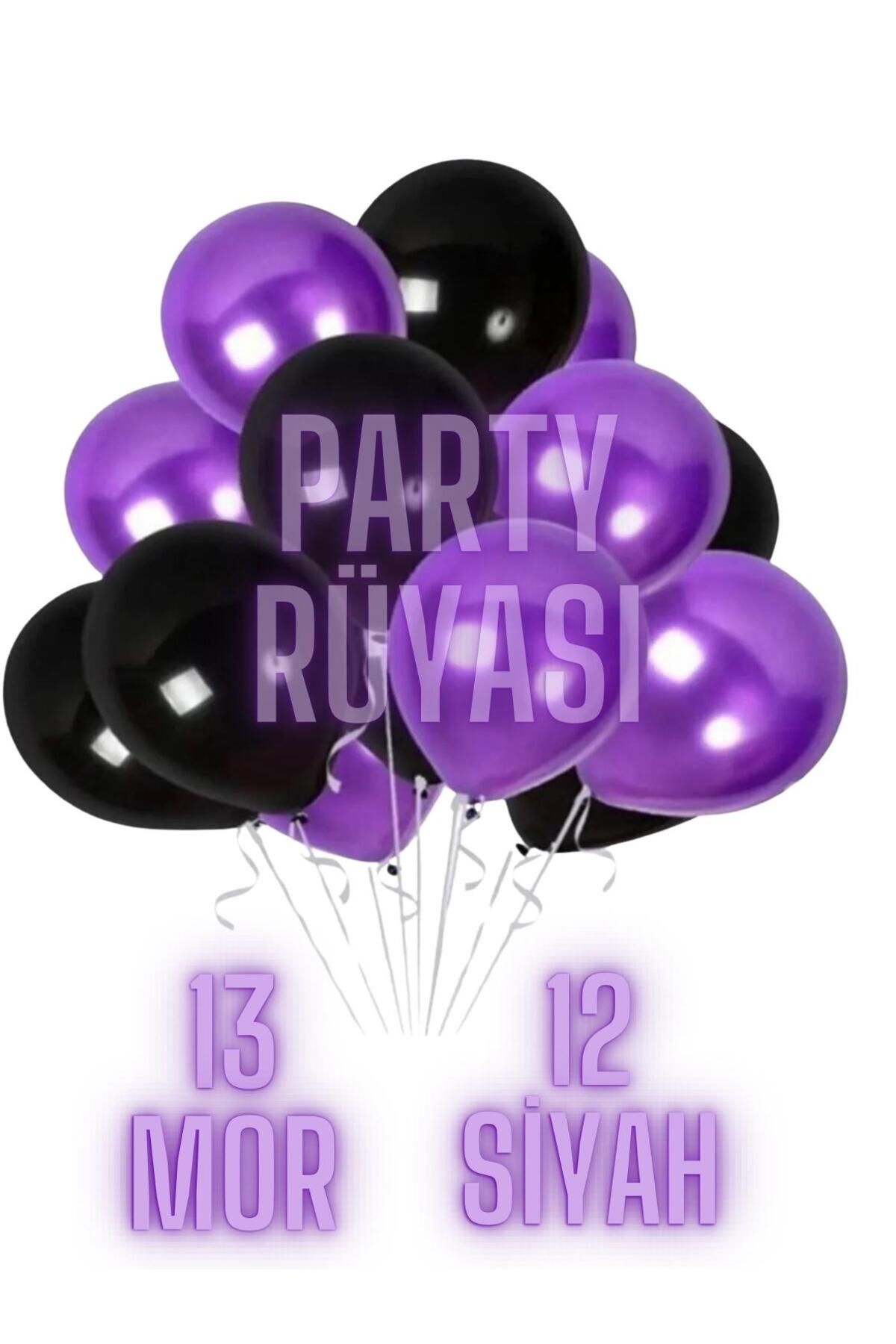 partyrüyası 25 Adet Mor-Siyah Wednesday-kuromi Temalı Düz Metalik Balon 12 Inç Metalik Ekstra Parlak Renk
