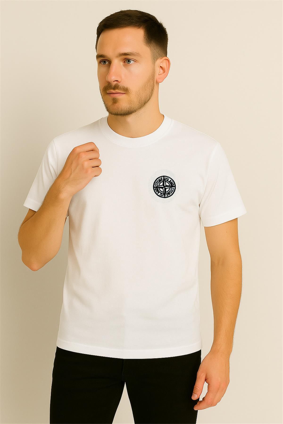 Stone PAMUK PENYE BİSİKLET YAKA T-SHİRT EKRU STONE ISLAND