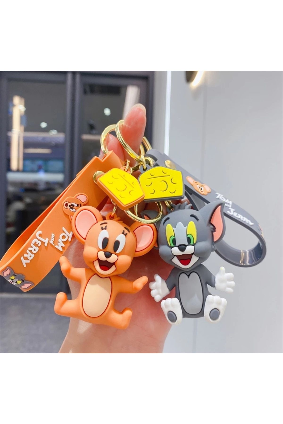 Wolawood Tom ve Jerry Anahtarlık 3D Figürlü Sevimli İkili Çanta Araba Telefon Aksesuarı Hediyelik 2'li Set