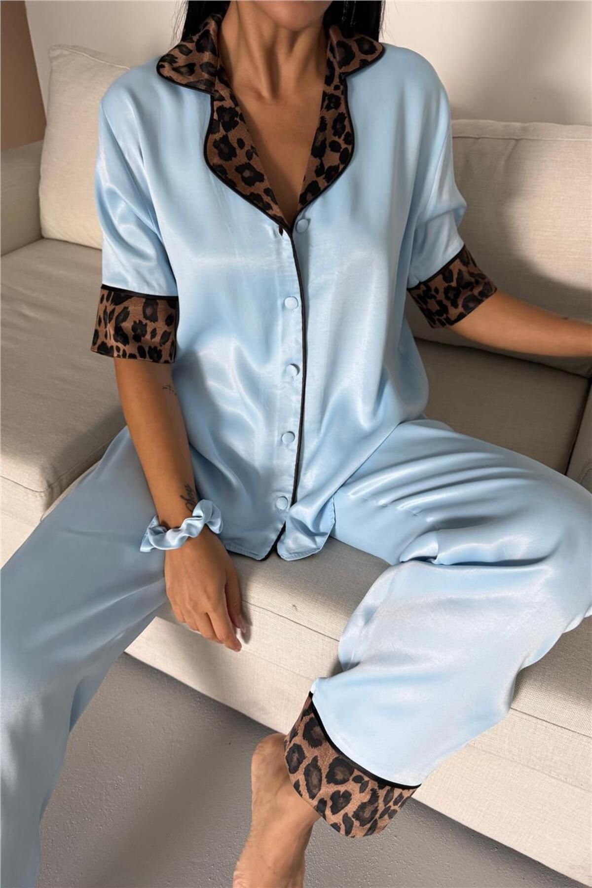 COCCOLARSI Pardo Perfetto Bebe Mavisi Floş Saten Kısa Kol Pantolon Pijama Takımı