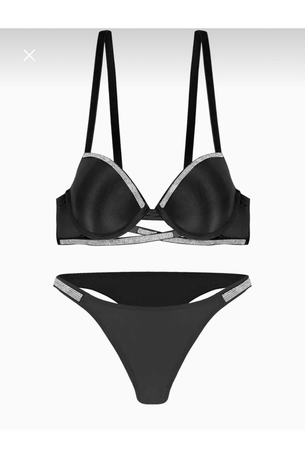 Gamze Day's Lingerie Noa Taş Şerit Detaylı Mikro Kumaş Dolgulu Iç Çamaşır Takımı