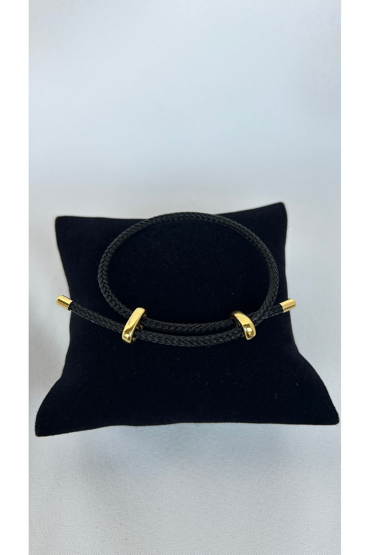 Alvora Accessories Siyah Paslanmaz Çelik Ayarlanabilir İp Bileklik