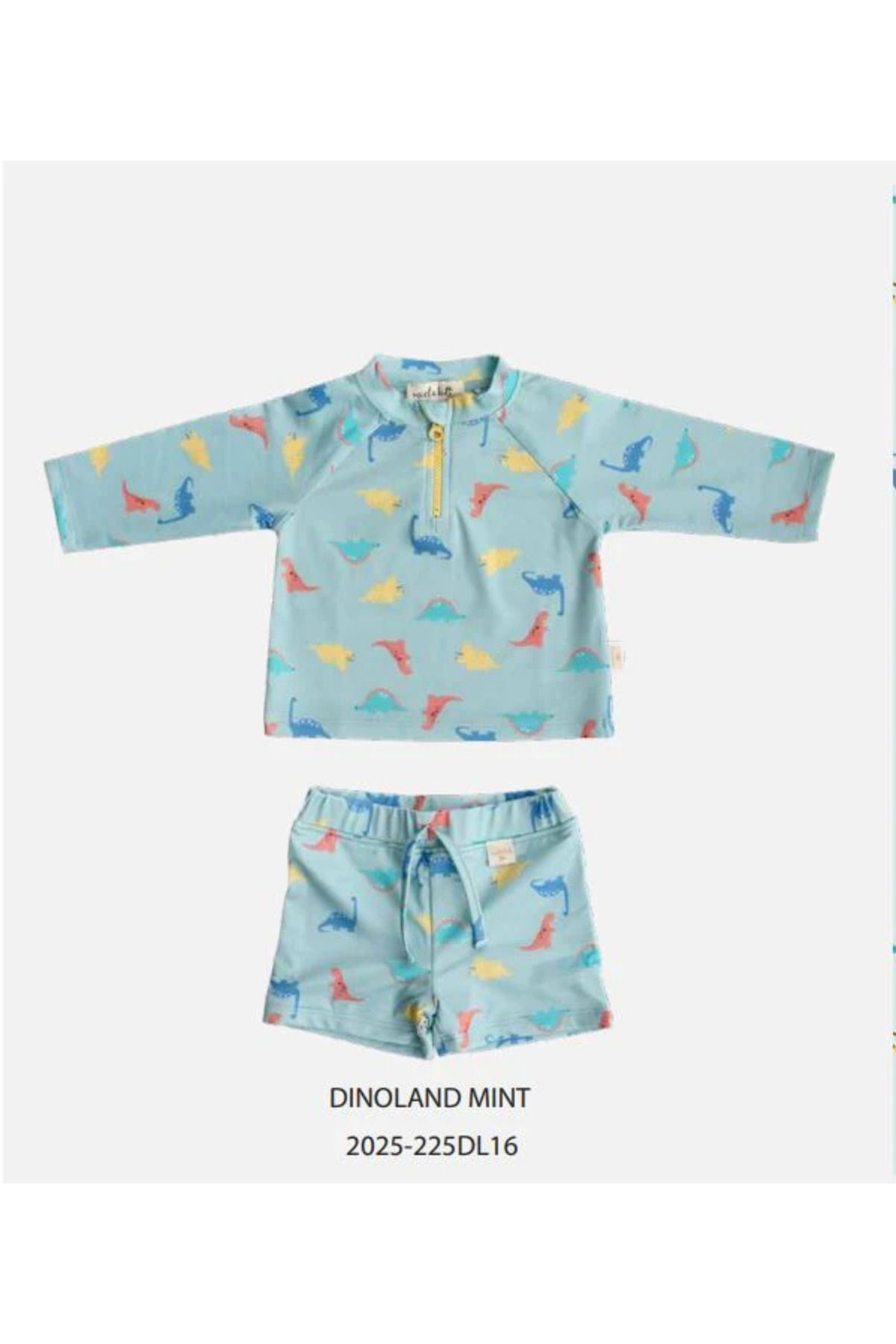 Miela Kids UV Korumalı Alt Üst Erkek Bebek Set - Dinoland Mint