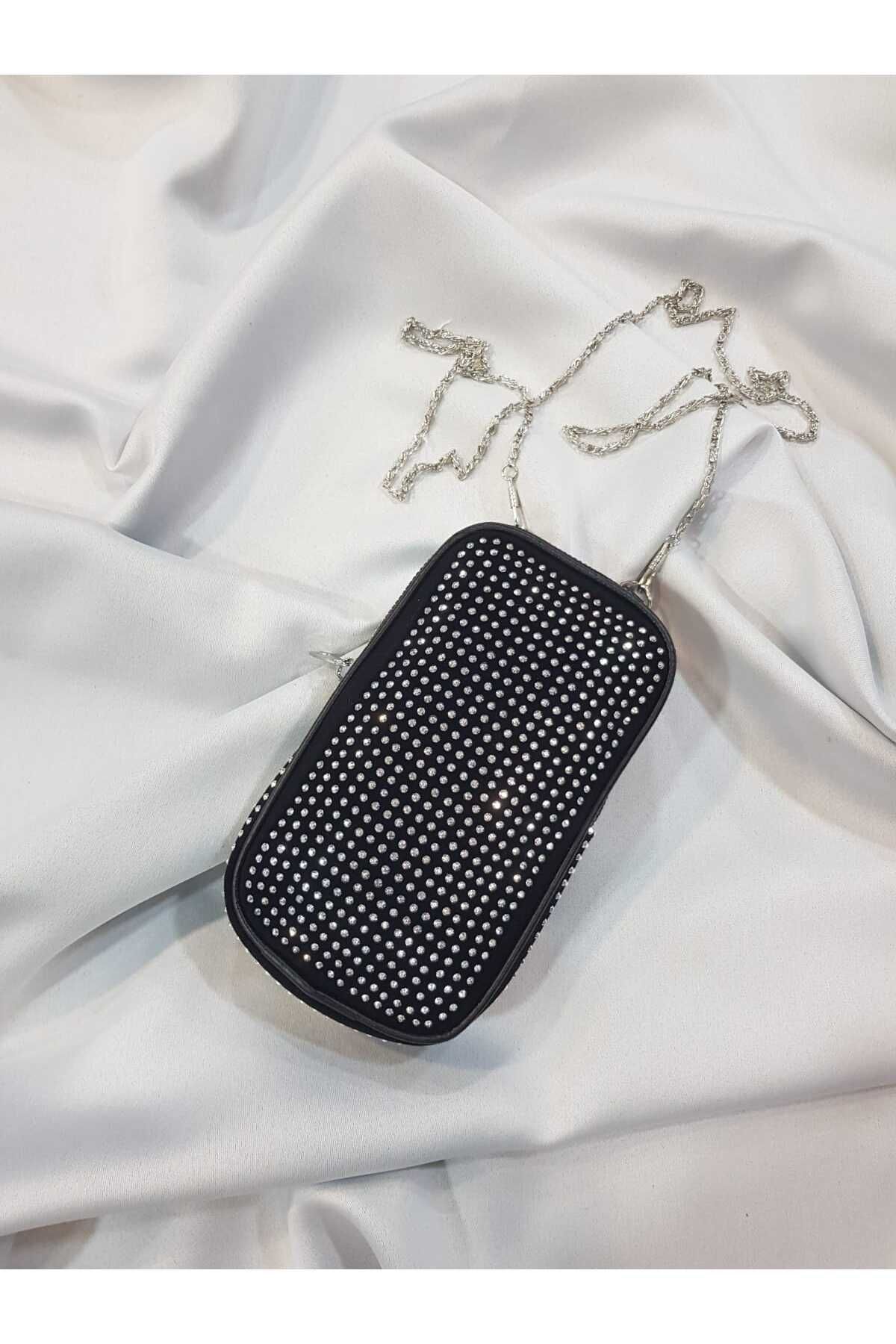 GÜLÇEM butik Taşlı Telefon Çantası Moni Siyah