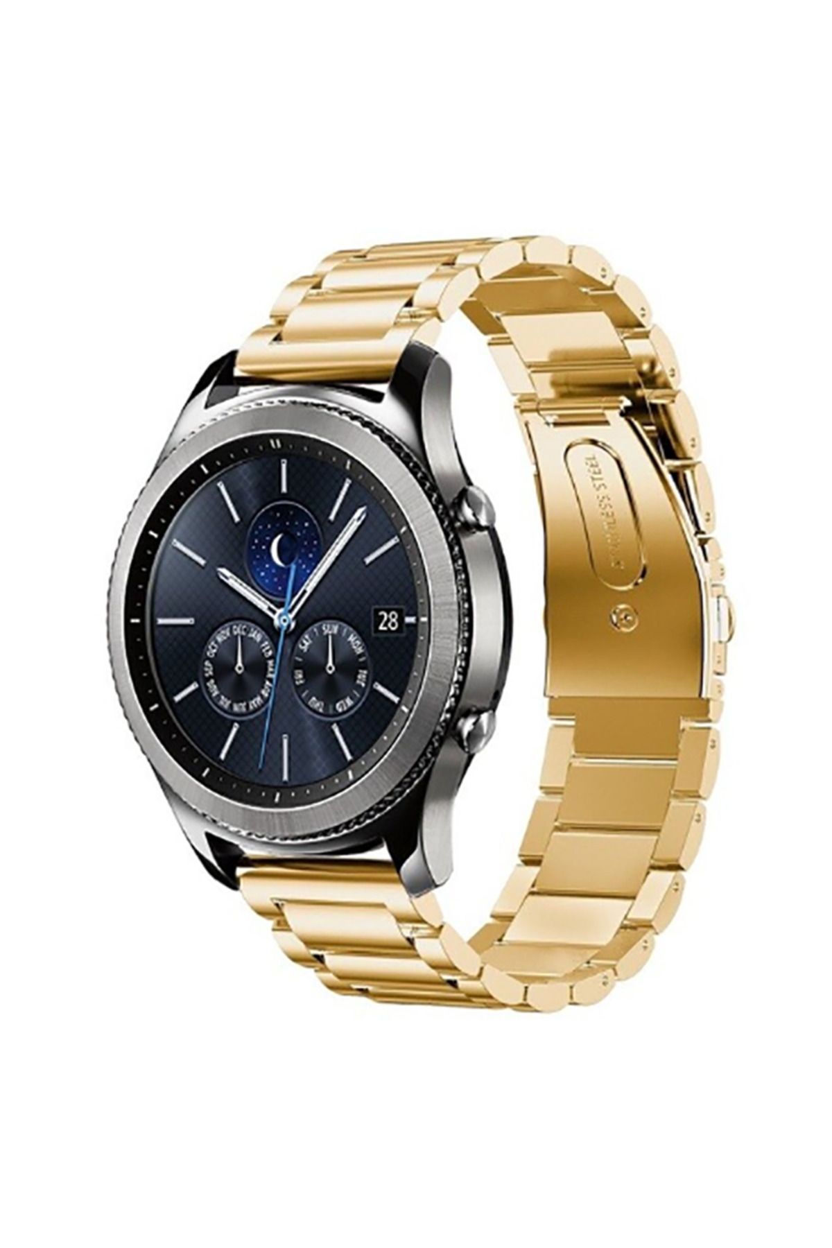 Kılıfist Huawei Watch GT 3 46mm Uyumlu KRD-04 Metal KLFS Kordon-Gold