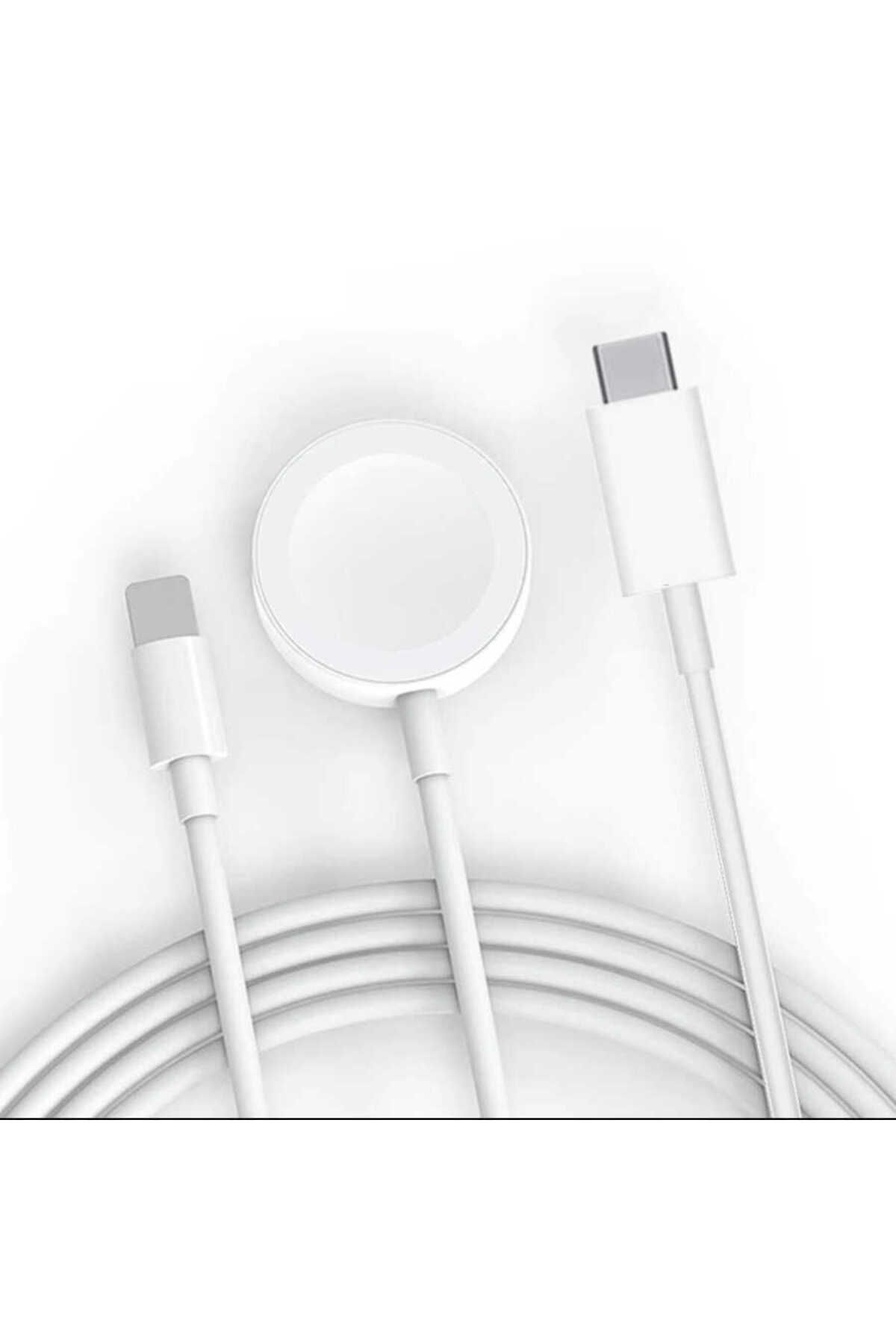 BUTAM BİLİŞİM Beyaz Akıllı Saat Wireless To Lightning Type-C Şarj Kablosu 1.2m-BTBM