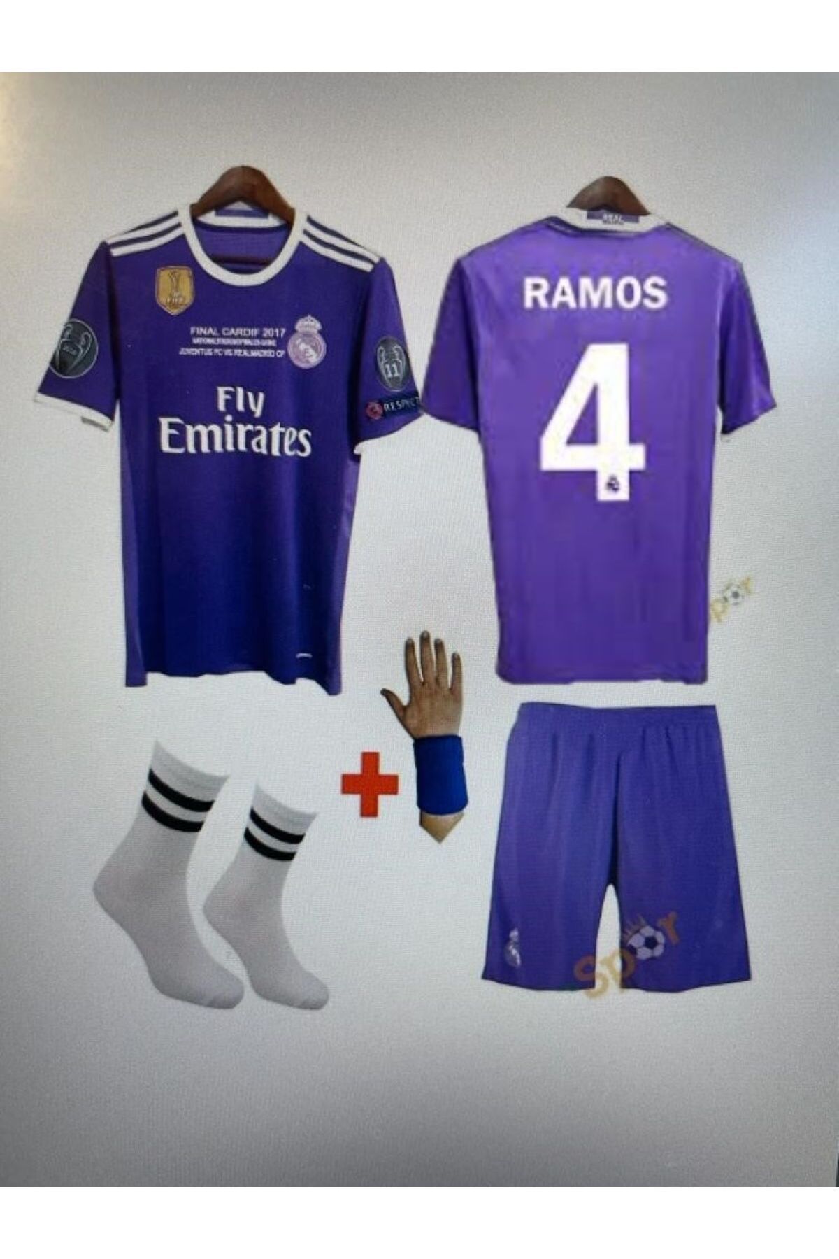 sinmm 2017-18 sezon 'real madrid' (sergio ramos) mor çocuk alt üst forma takım bileklik çorap hediye
