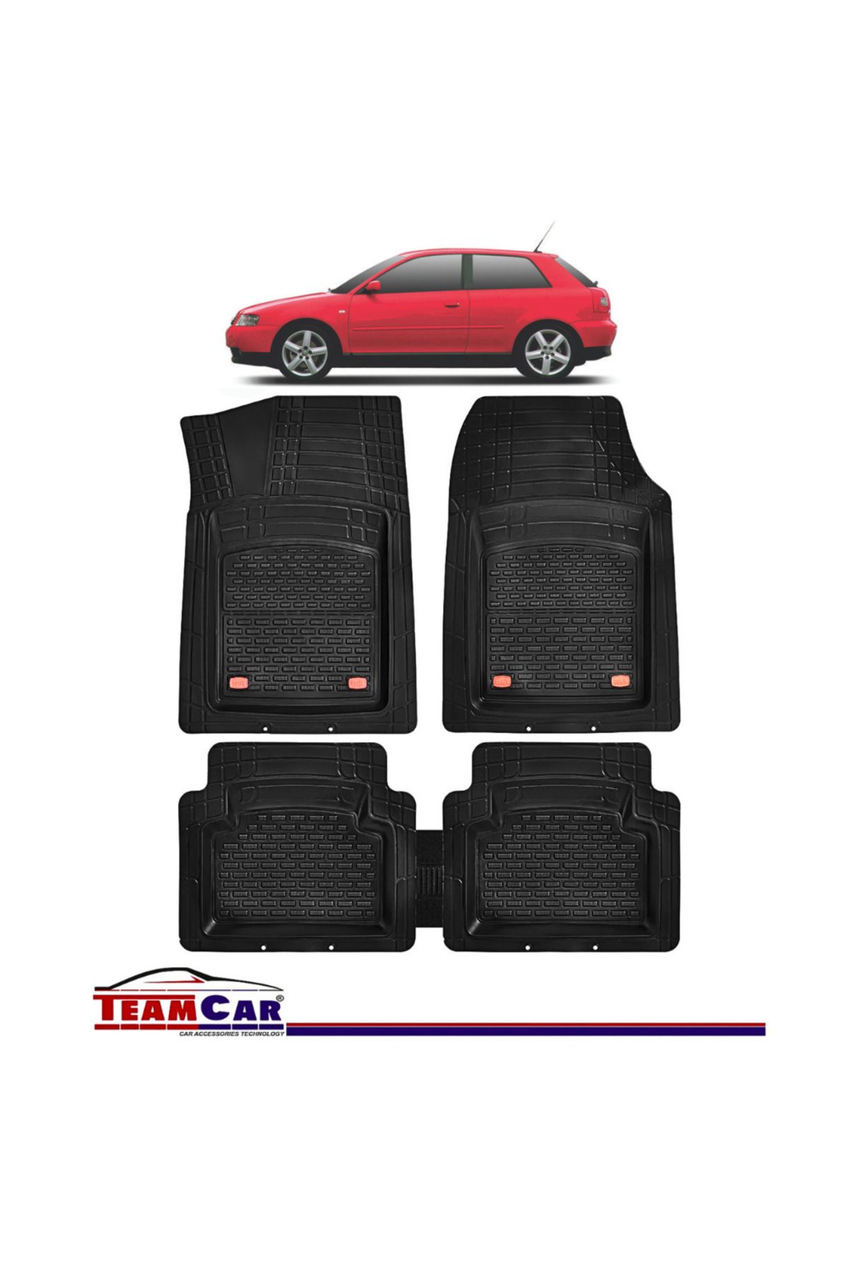 TEAMCAR-Covorașe auto tip tavă compatibile cu Audi A3 (8L): 1996–2003, negre, design antiderapant, protecție completă 1