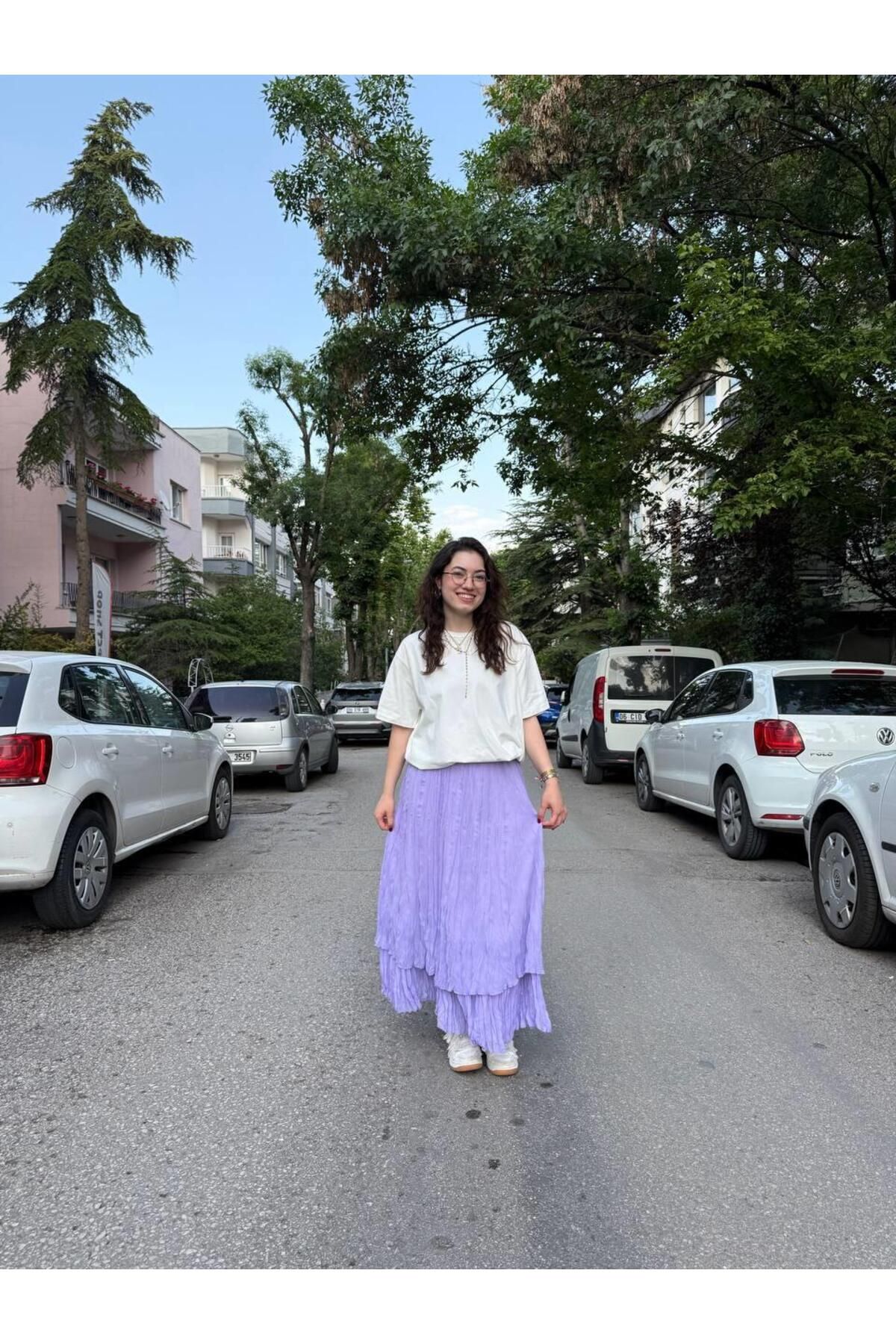 Betül Nayir Kırışık Pileli Etek -Mor