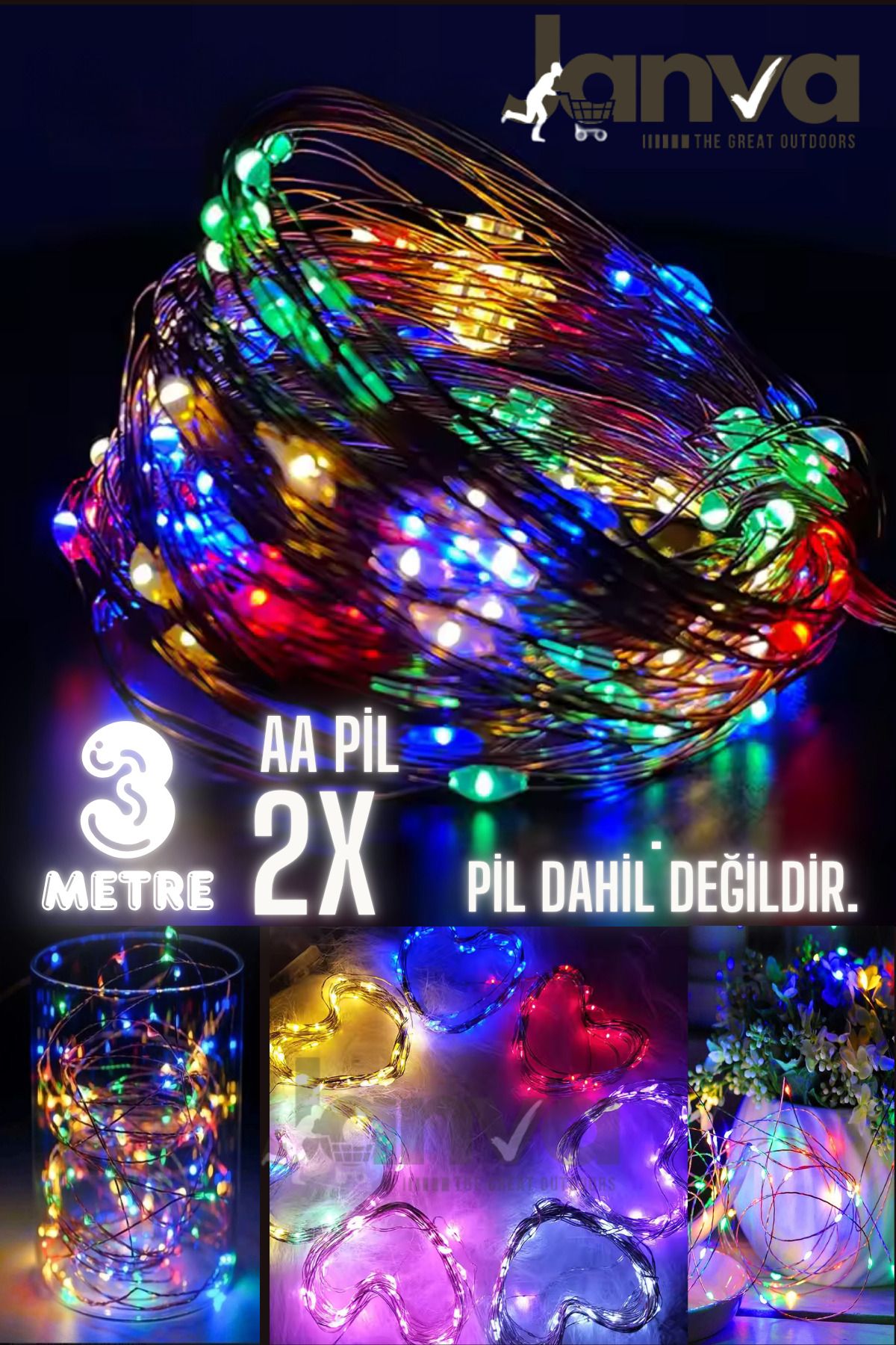 Janva 3 metre pilli peri led süsleme dekor dekoratif balkon ağaç yılbaşı süsleme parti youtuber ışık