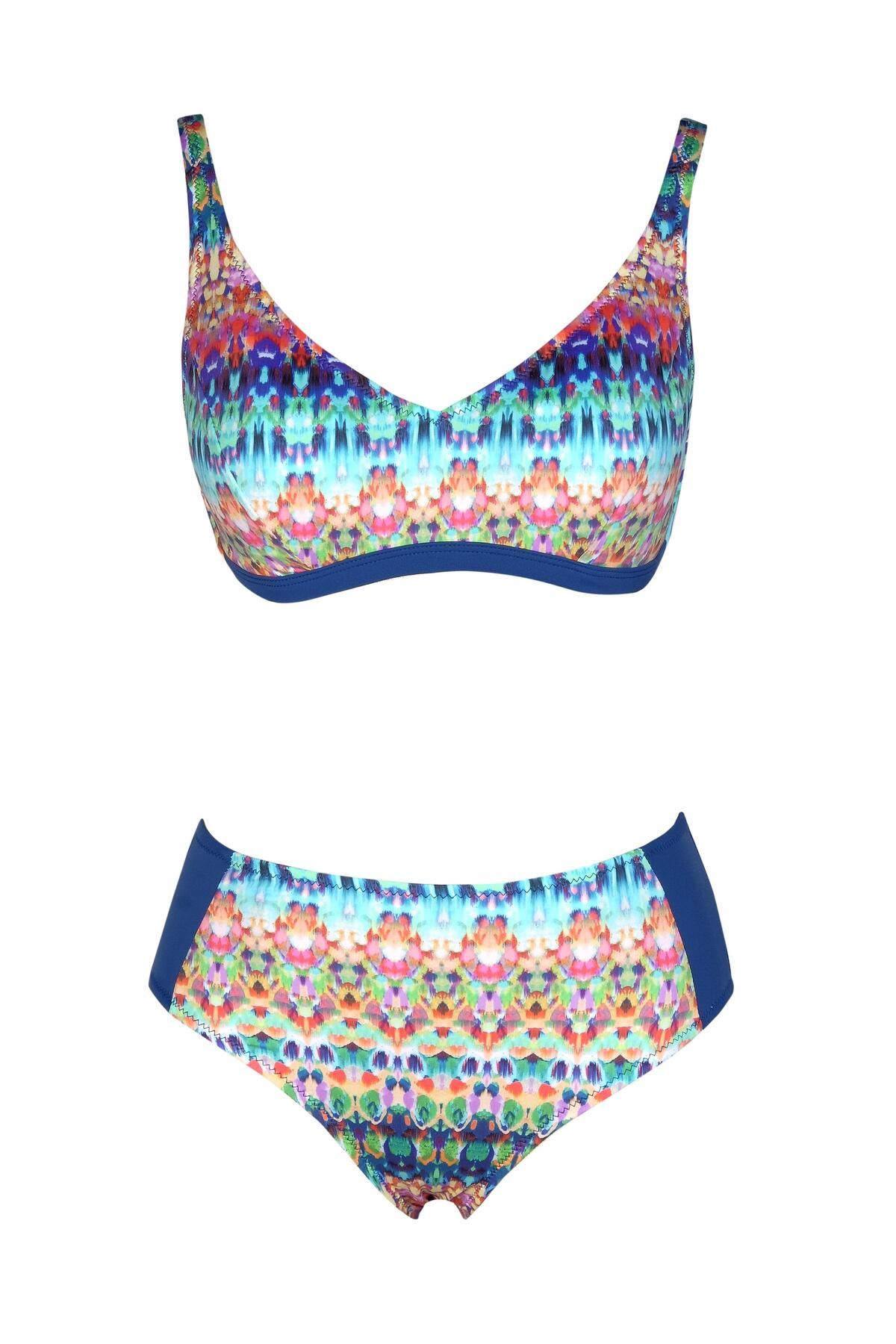 Endeep Beria Kadın Mavi Etnik Desenli Toparlayıcı Bikini Takımı