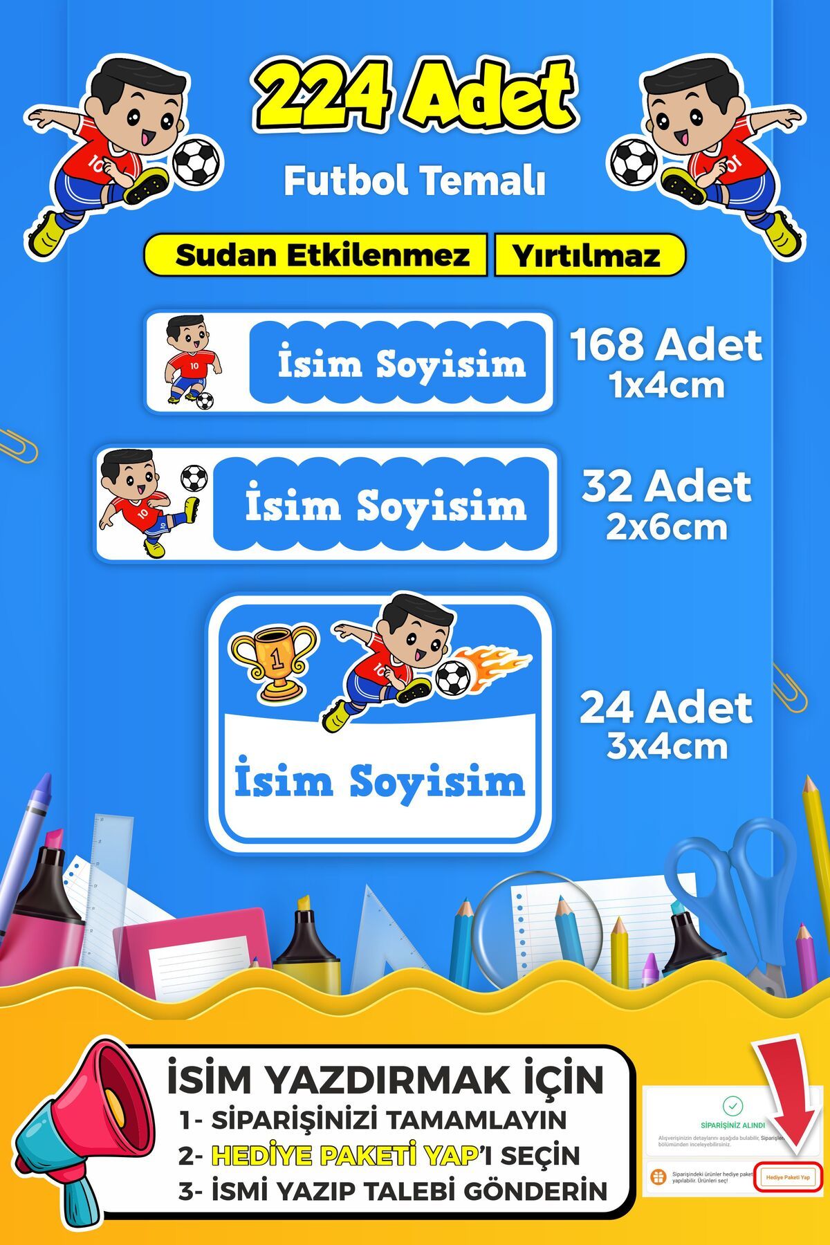 SB store Futbol Temalı Okul Kreş Kişiye Özel İsim Etiket Seti - Model 289