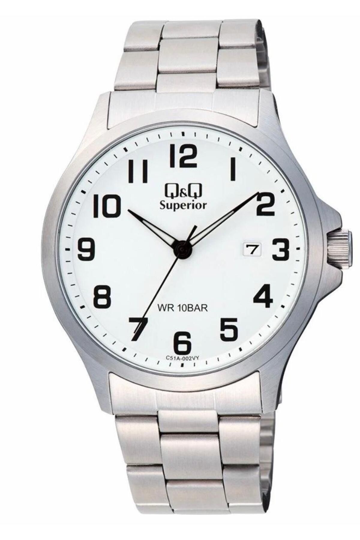 Q&Q Superior C51A-002VY Takvimli, Paslanmaz Çelik Kasa ve Kordonlu Erkek Kol Saati.