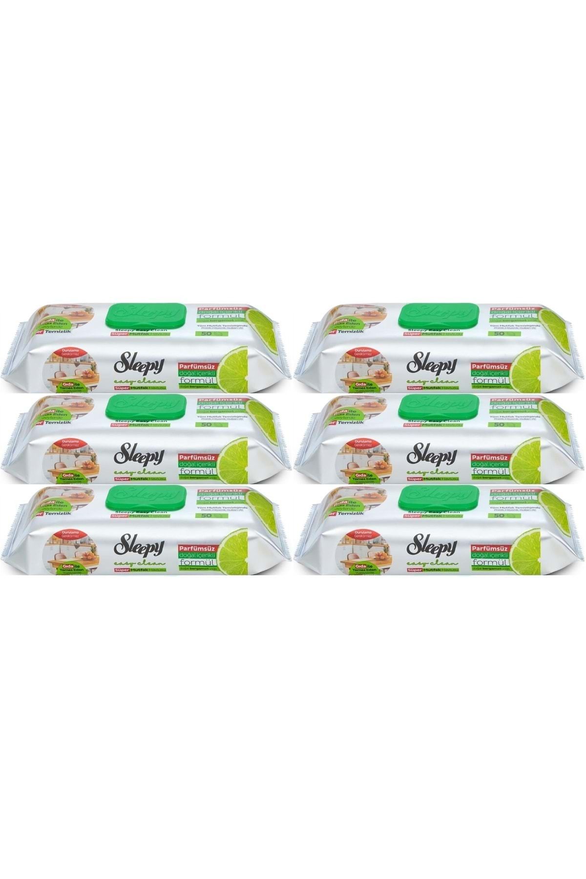Sleepy Easy Clean Yüzey Temizlik Mutfak Havlusu -Mendili 50 Yaprak Bergomot Yağlı (6Lı Set) 300Yprk