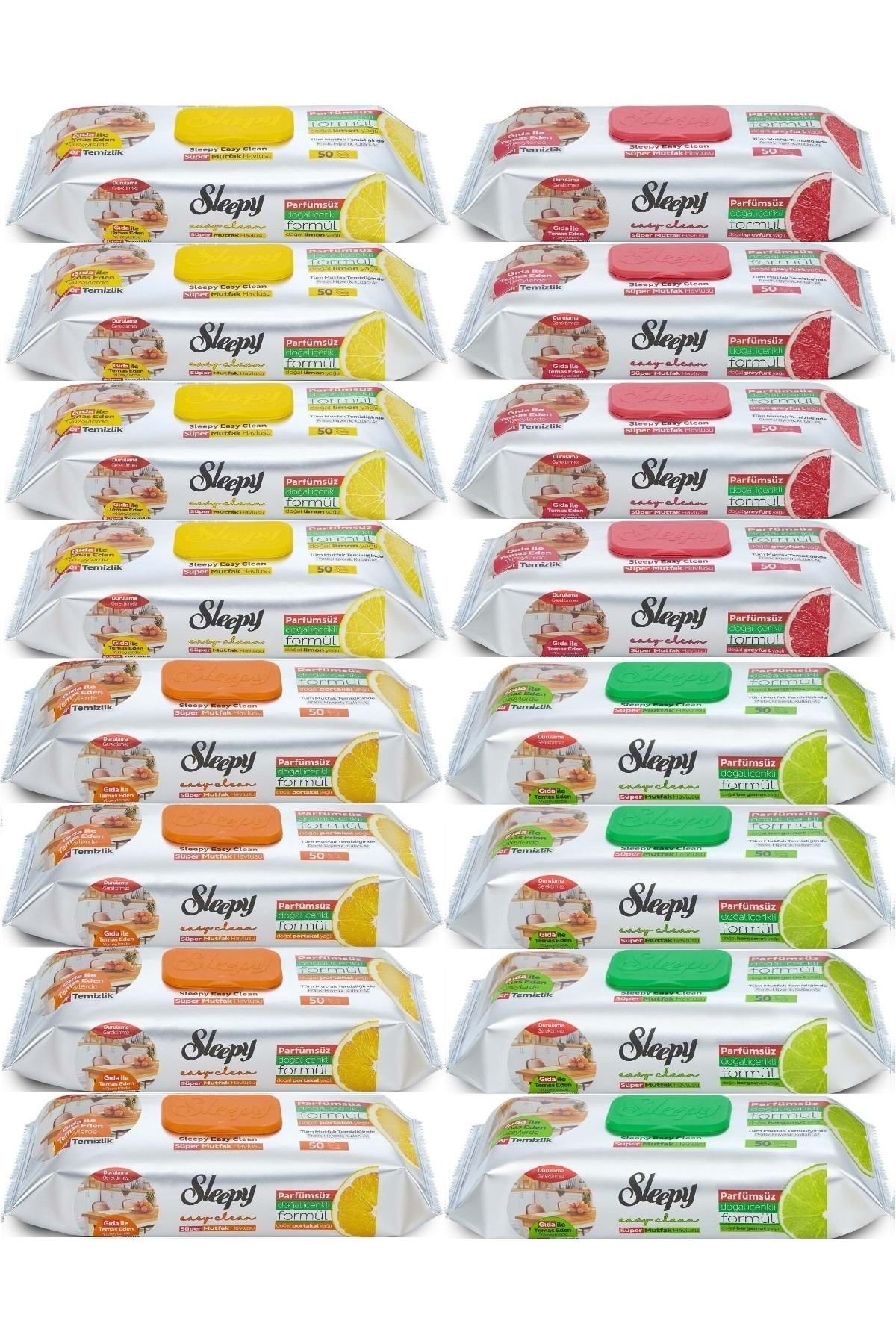 Sleepy Easy Clean Yüzey Temizlik Mutfak Havlusu - Mendili 50 Yaprak Karma (16 Lı Set)