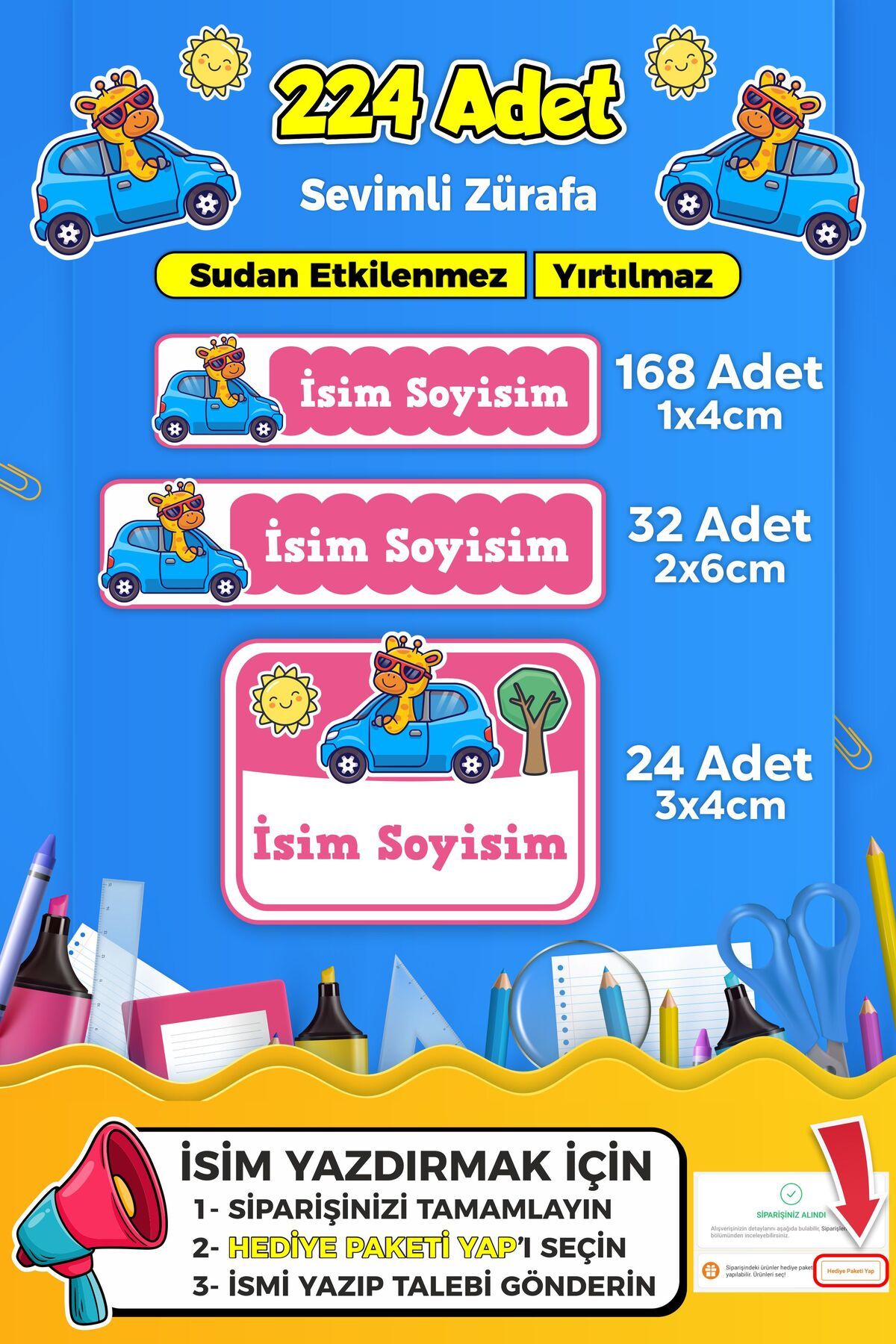 SB store Sevimli Yarışçı Temalı Okul Kreş Kişiye Özel İsim Etiket Seti - Model 276
