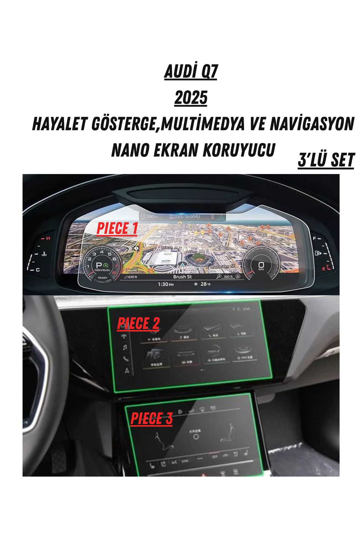 UniqAnatolia Audi Q7 2025 Hayalet Gösterge Ve Multimedya Çift Ekran Uyumlu Nano Ekran Koruyucu