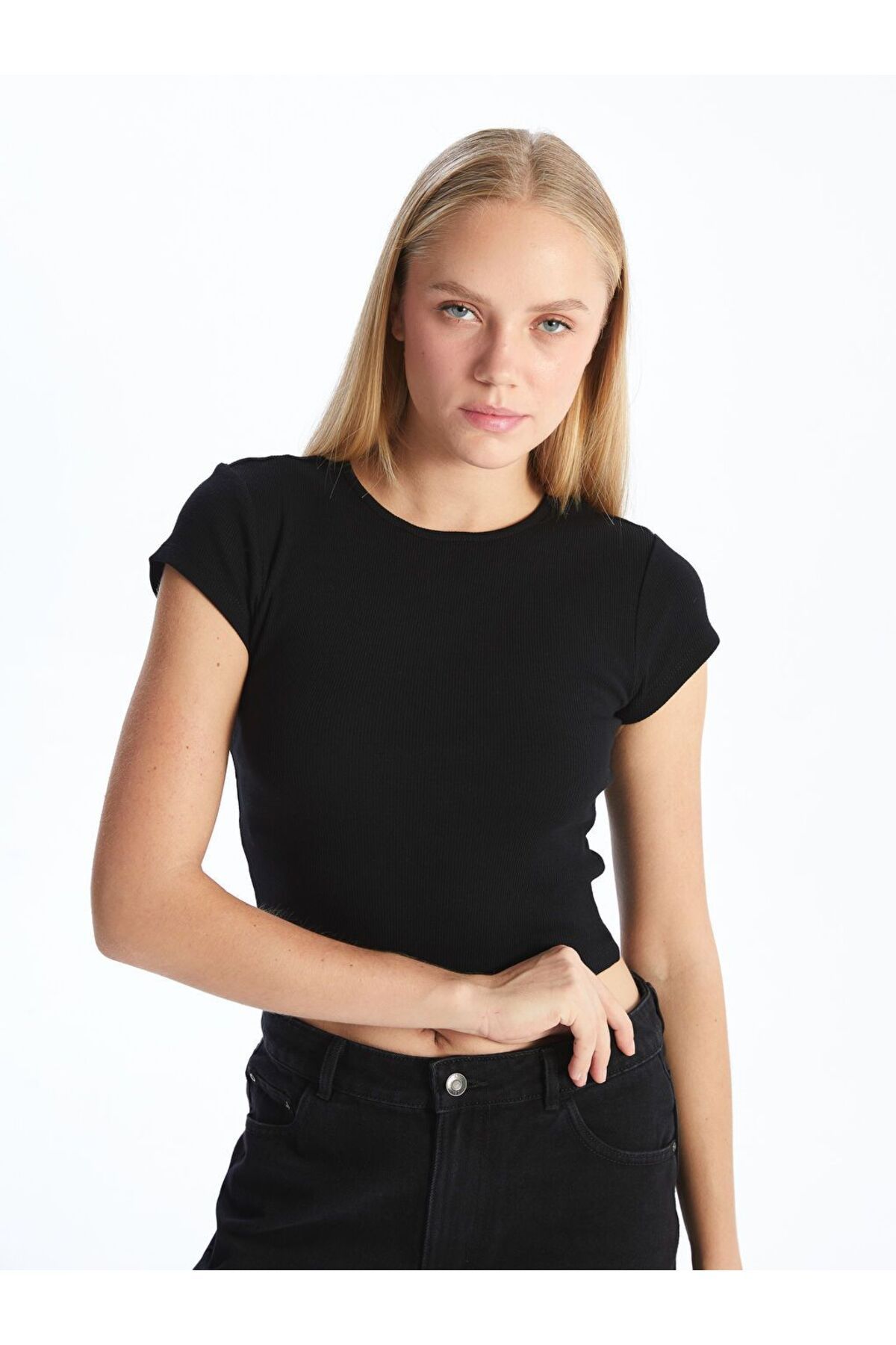 LC Waikiki XSIDE Bisiklet Yaka Dokulu Kadın Crop