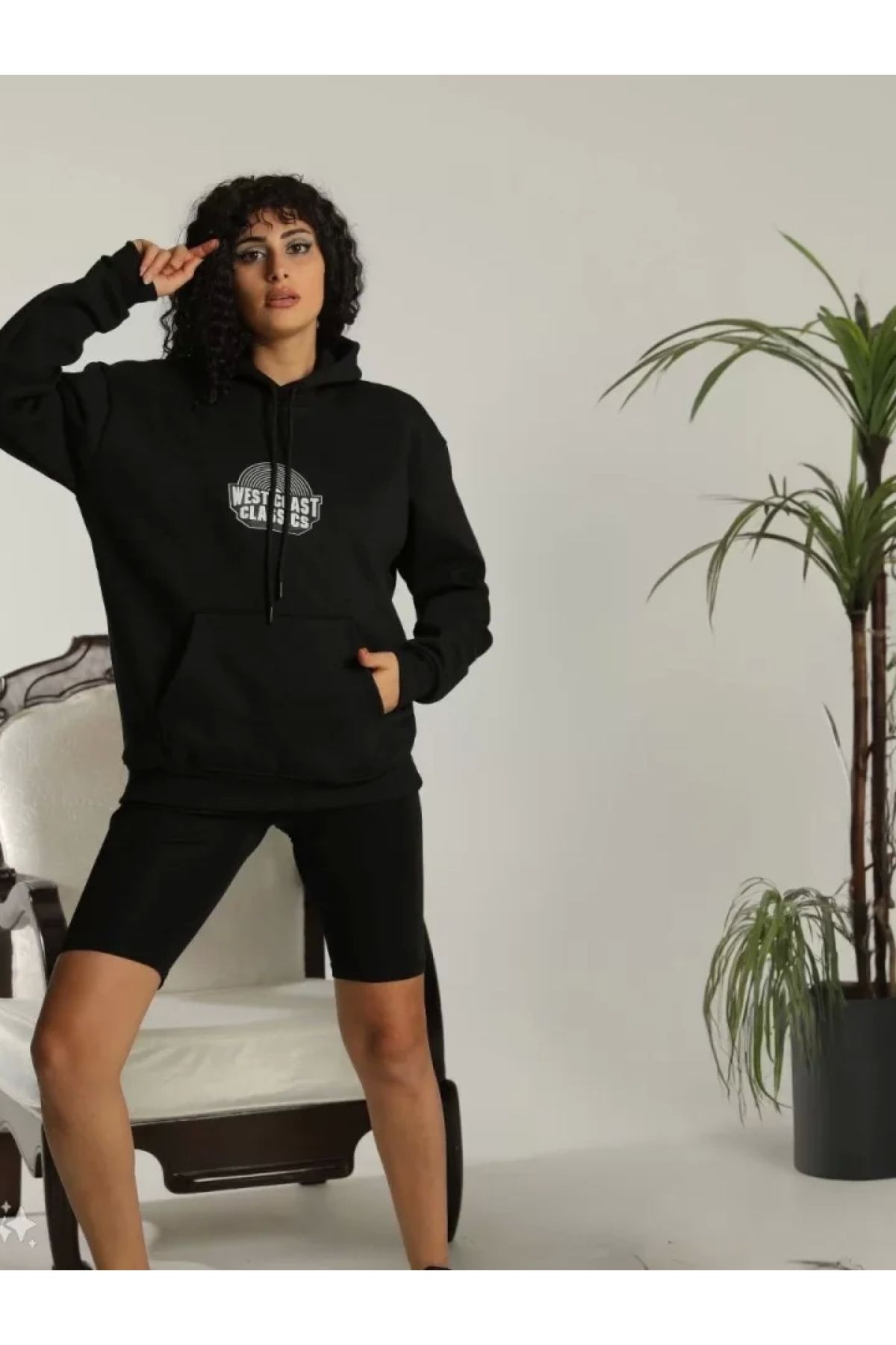 POLEXP Oversize Siyah Kapüşonlu Sweatshirt
