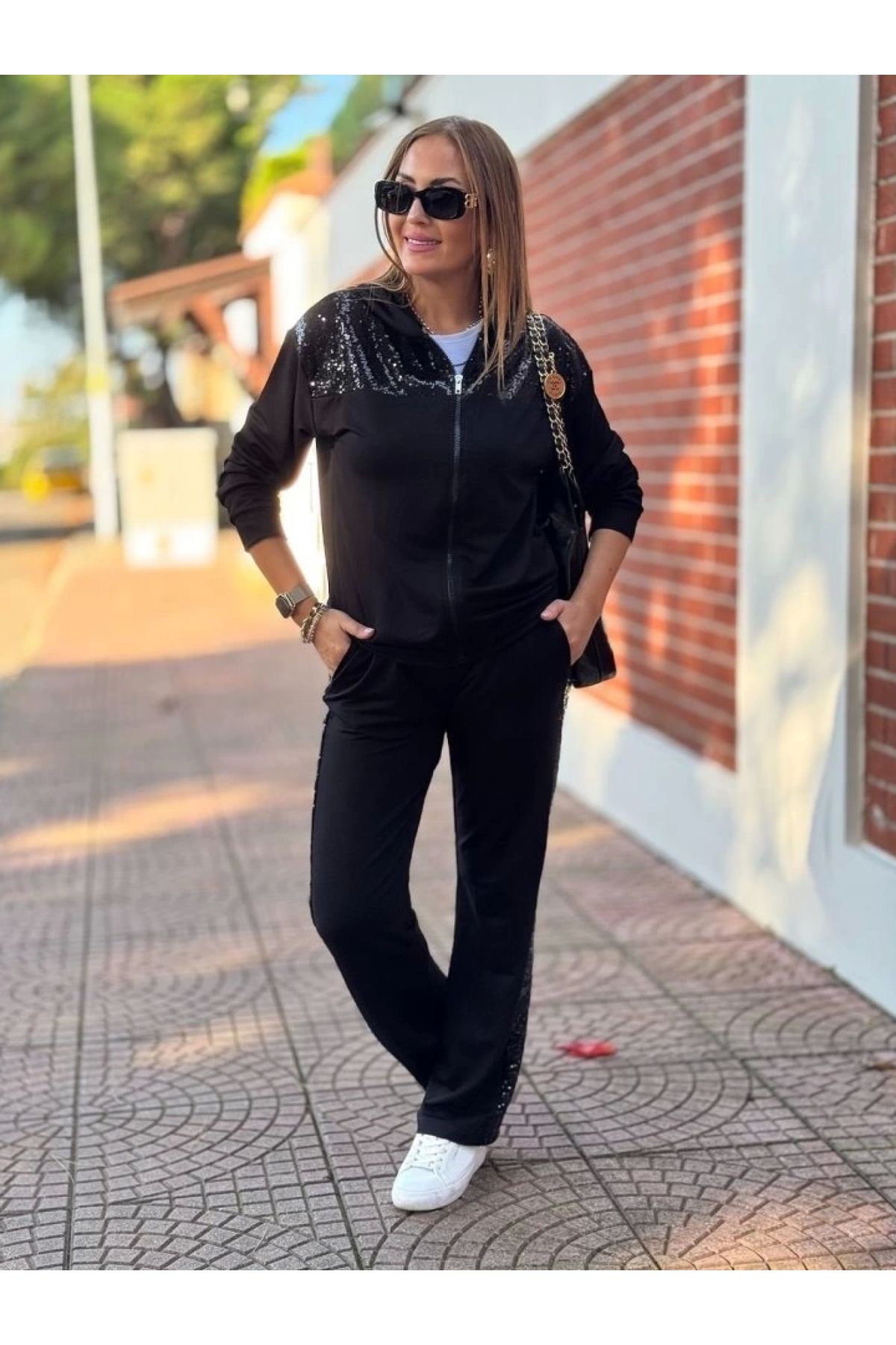 POLEXP Iki Iplik Kumaş Pul ve Fermuar Detaylı Kadın Takımı