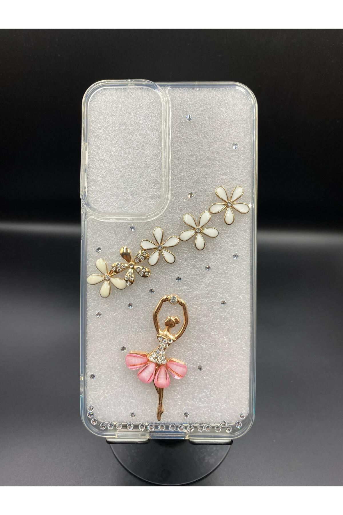 BotCase Iphone 15 PRO MAX Uyumlu Kadınlara Özel Işıltılı Şeffaf Şık ve Zarif Gold Taşlı İnci Detaylı Kılıf