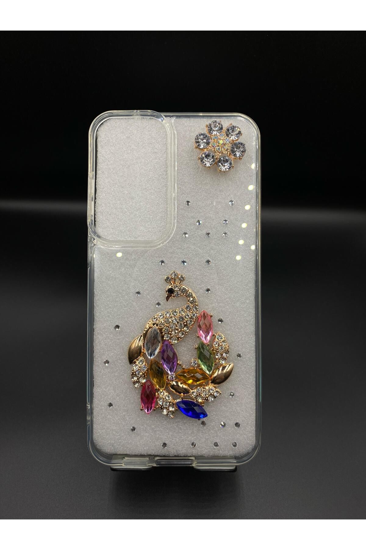 BotCase Iphone 15 PRO MAX Uyumlu Kadınlara Özel Işıltılı Şeffaf Şık ve Zarif Gold Taşlı İnci Detaylı Kılıf
