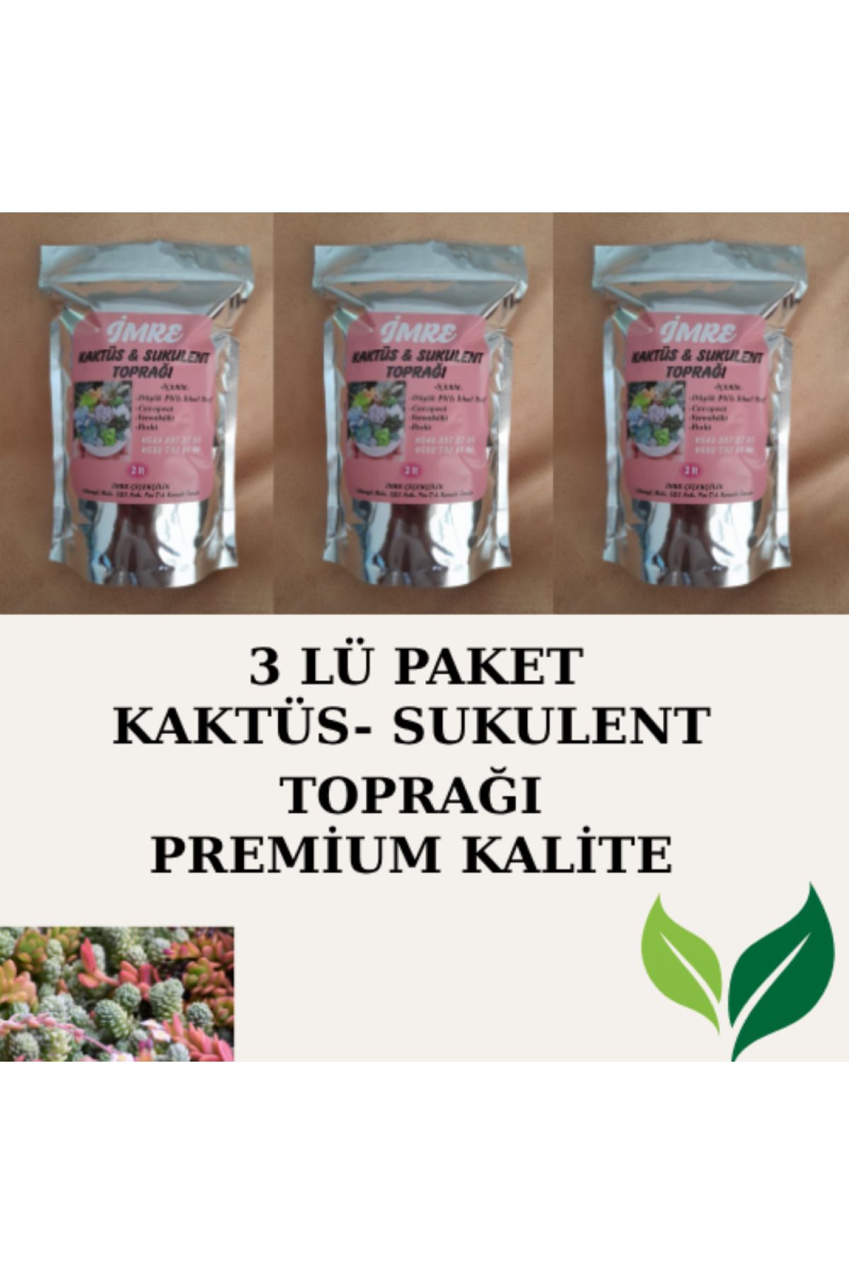 İMRE ÇİÇEKÇİLİK Kaktüs Sukulent Toprağı 6 Litre B( Üçlü Avantaj Paket )
